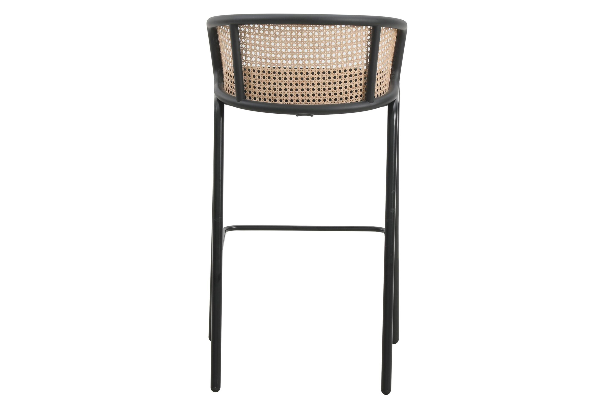 LeisureMod Ervilla Mid-Century Modern Wicker Bar Stool with Fabric Seat and Black Powder Coated Steel Frame - Black