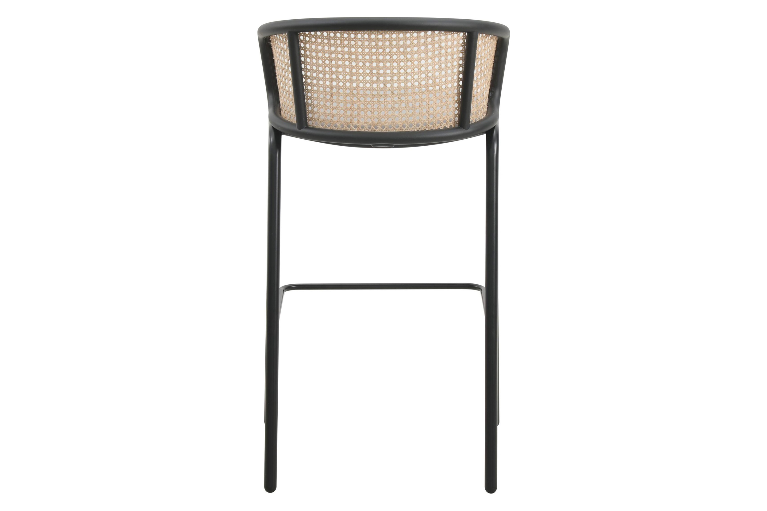 LeisureMod Ervilla Mid-Century Modern Wicker Bar Stool with Fabric Seat and Black Powder Coated Steel Frame - Gray