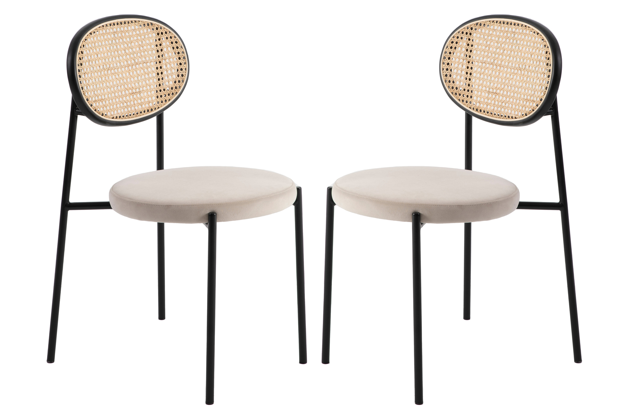 LeisureMod Euston Modern Wicker Dining Chair With Velvet Round Seat (Set Of 2)