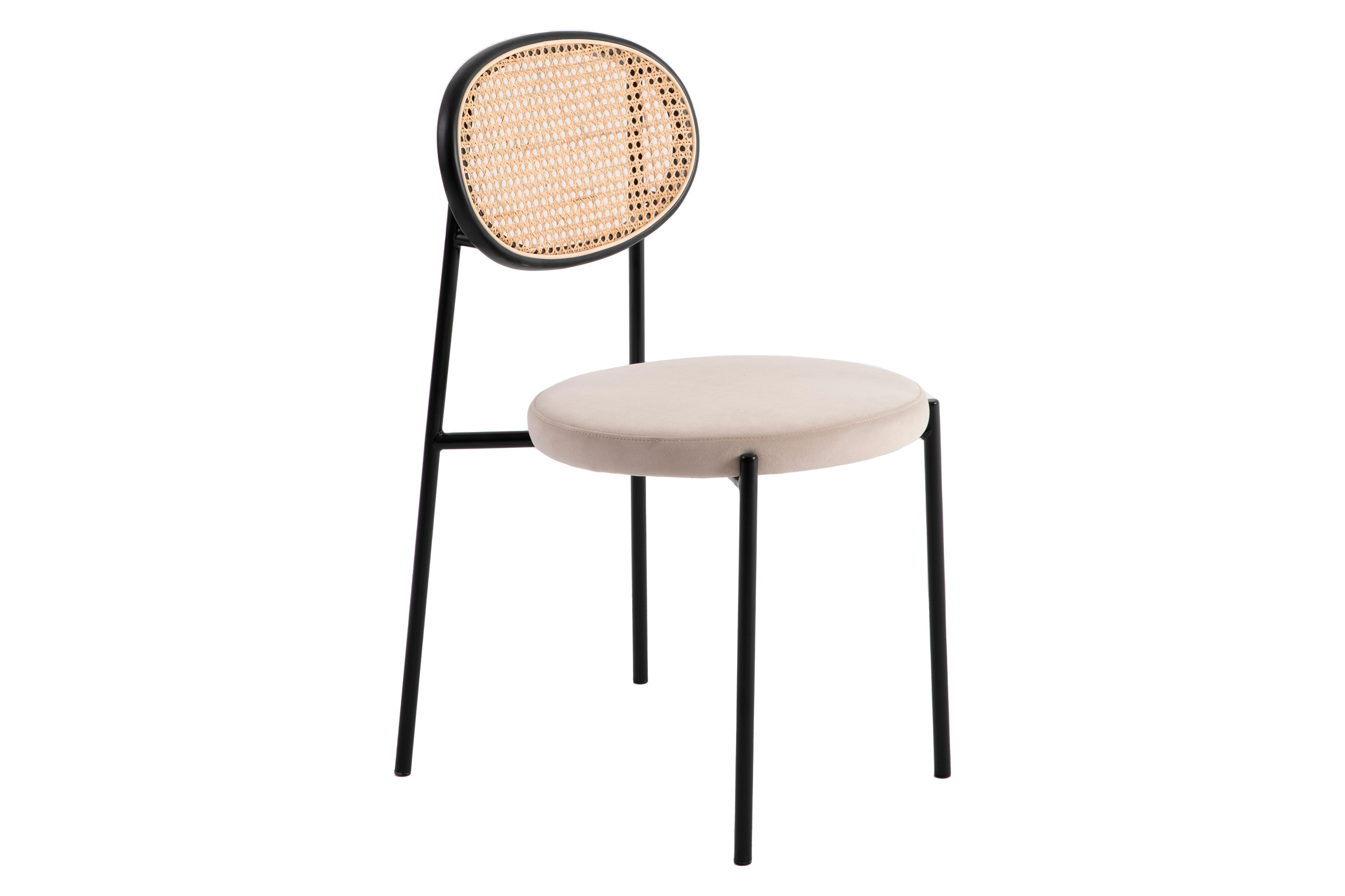 LeisureMod Euston Modern Wicker Dining Chair With Velvet Round Seat (Set Of 2) - Beige