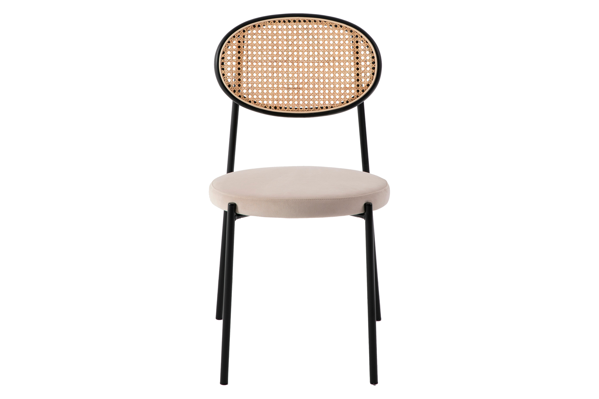 LeisureMod Euston Modern Wicker Dining Chair With Velvet Round Seat (Set Of 2) - Beige