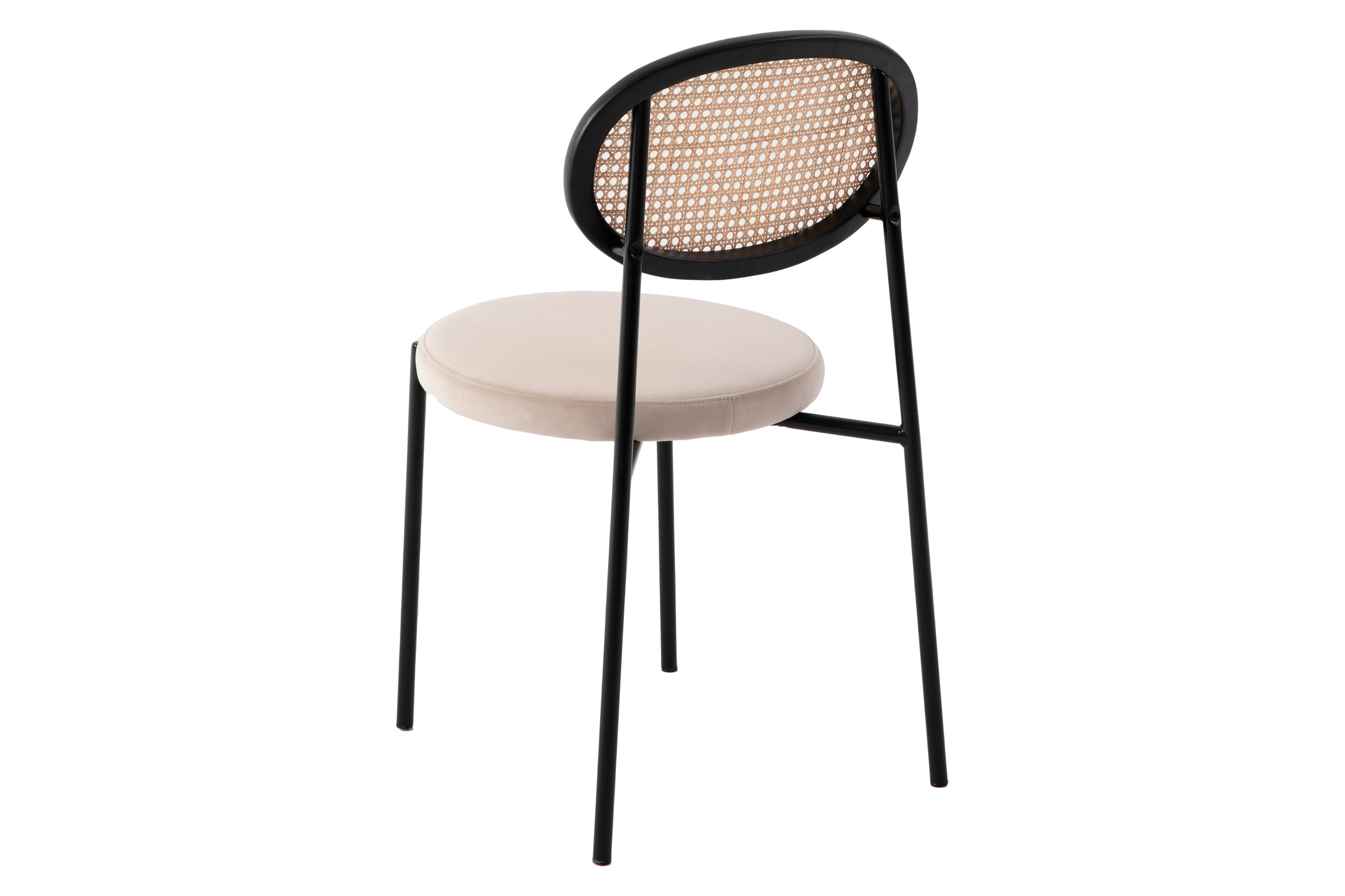 LeisureMod Euston Modern Wicker Dining Chair With Velvet Round Seat (Set Of 2) - Beige