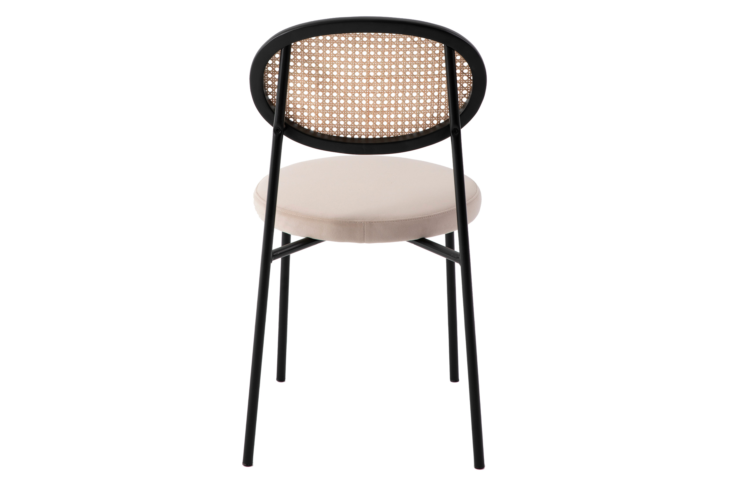 LeisureMod Euston Modern Wicker Dining Chair With Velvet Round Seat (Set Of 2) - Beige