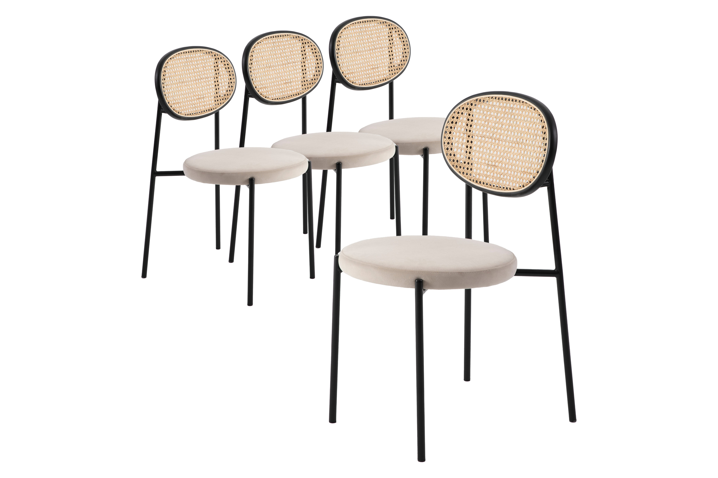 LeisureMod Euston Modern Wicker Dining Chair With Velvet Round Seat (Set Of 4)