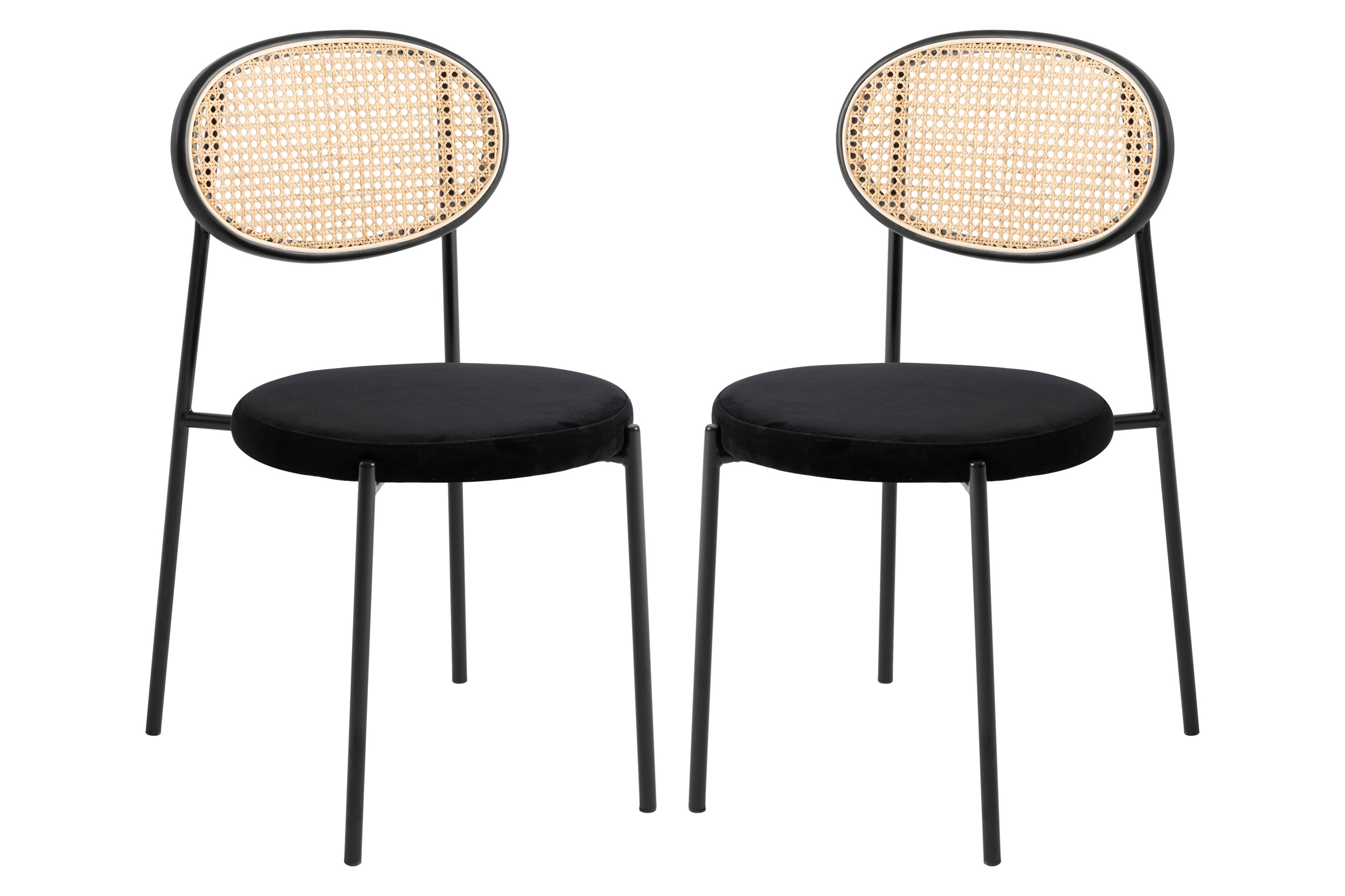 LeisureMod Euston Modern Wicker Dining Chair With Velvet Round Seat (Set Of 2)