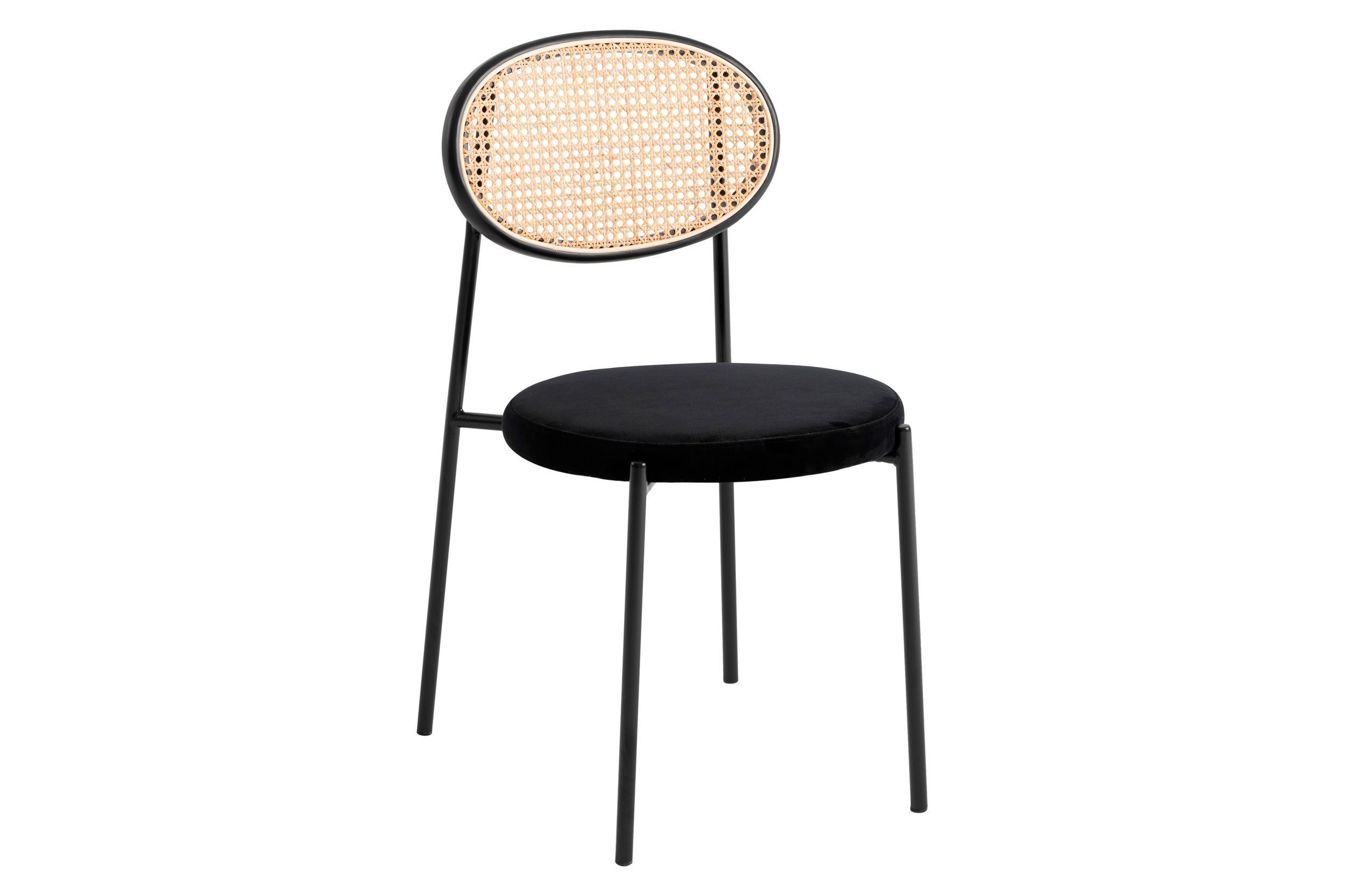 LeisureMod Euston Modern Wicker Dining Chair With Velvet Round Seat (Set Of 2) - Black