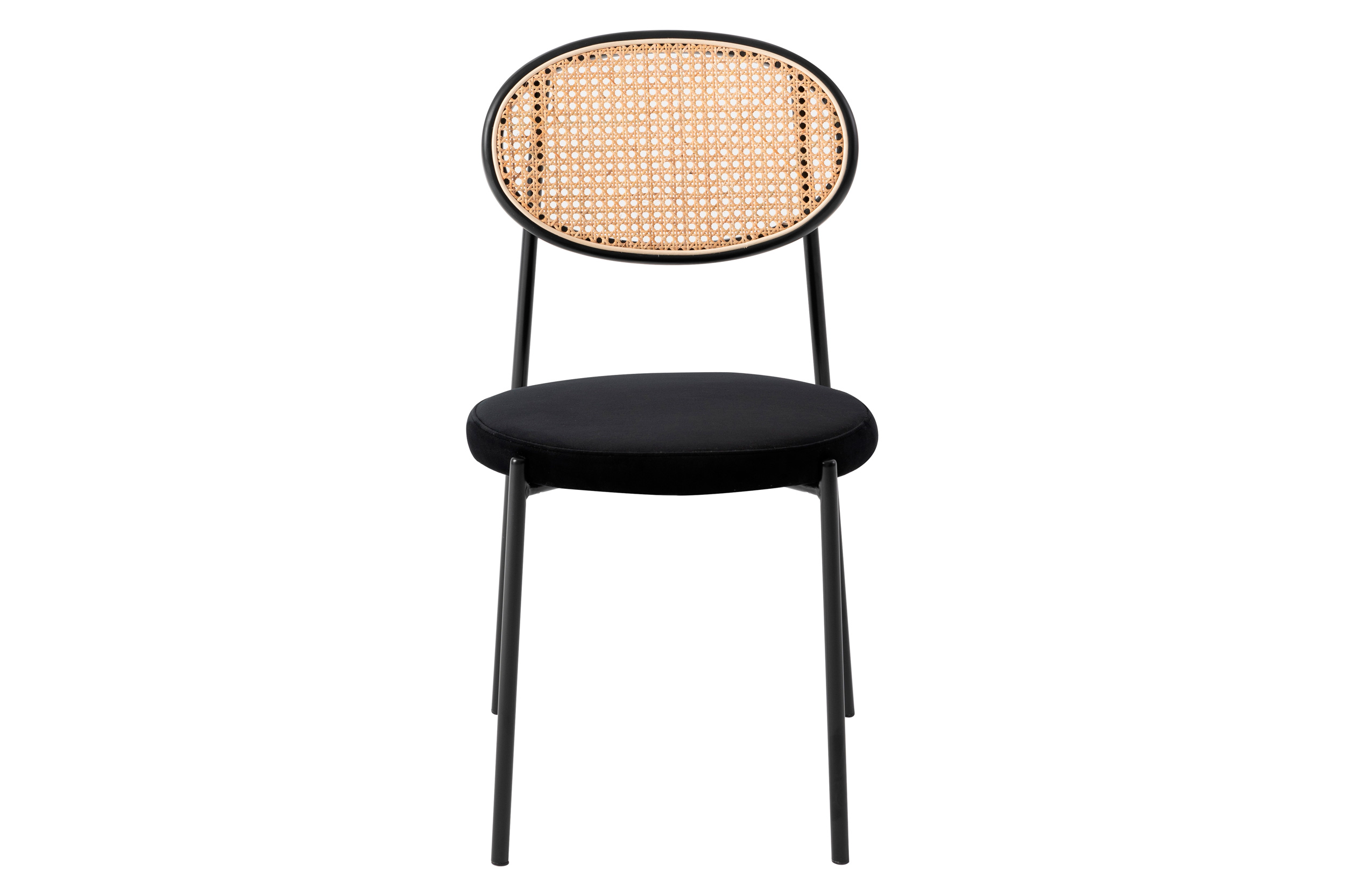 LeisureMod Euston Modern Wicker Dining Chair With Velvet Round Seat (Set Of 2) - Black