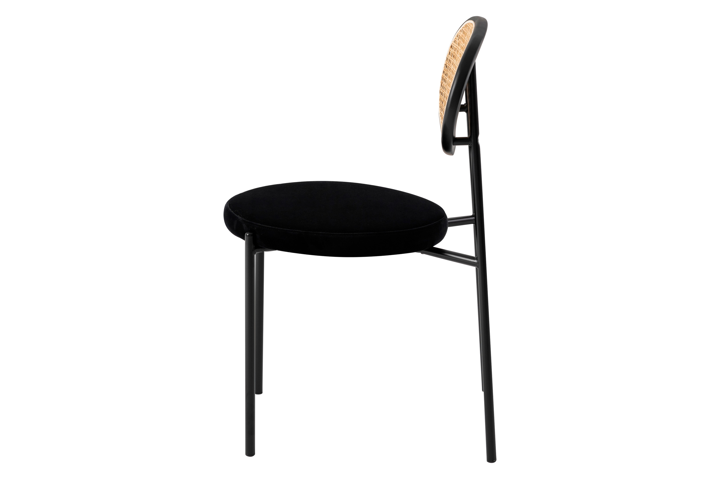 LeisureMod Euston Modern Wicker Dining Chair With Velvet Round Seat (Set Of 2) - Black