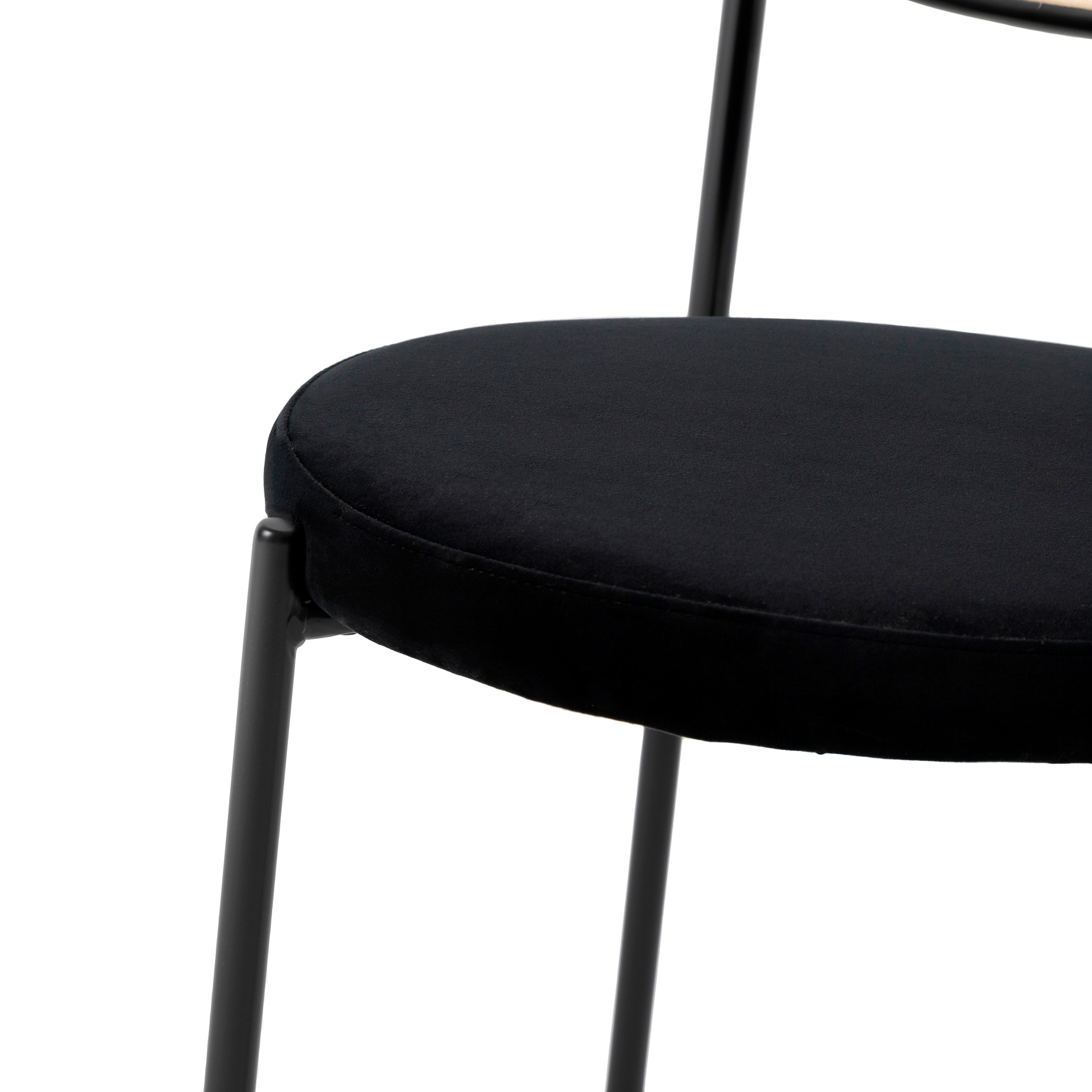 LeisureMod Euston Modern Wicker Dining Chair With Velvet Round Seat (Set Of 2) - Black