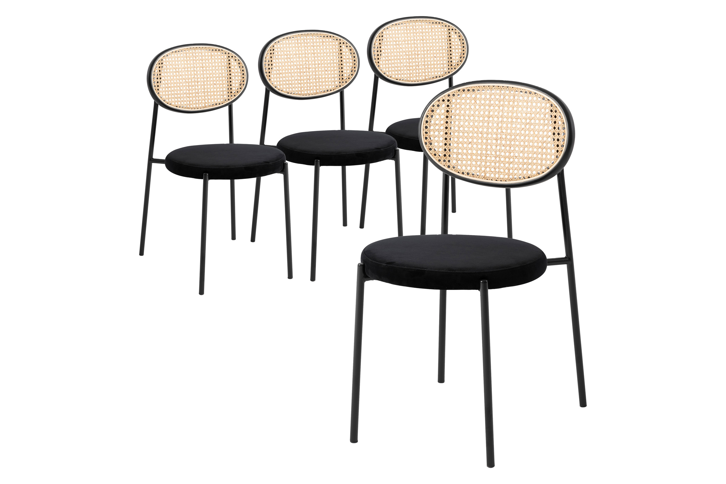 LeisureMod Euston Modern Wicker Dining Chair With Velvet Round Seat (Set Of 4)