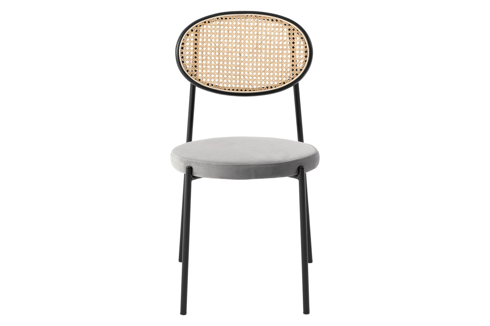 LeisureMod Euston Modern Wicker Dining Chair With Velvet Round Seat - Gray