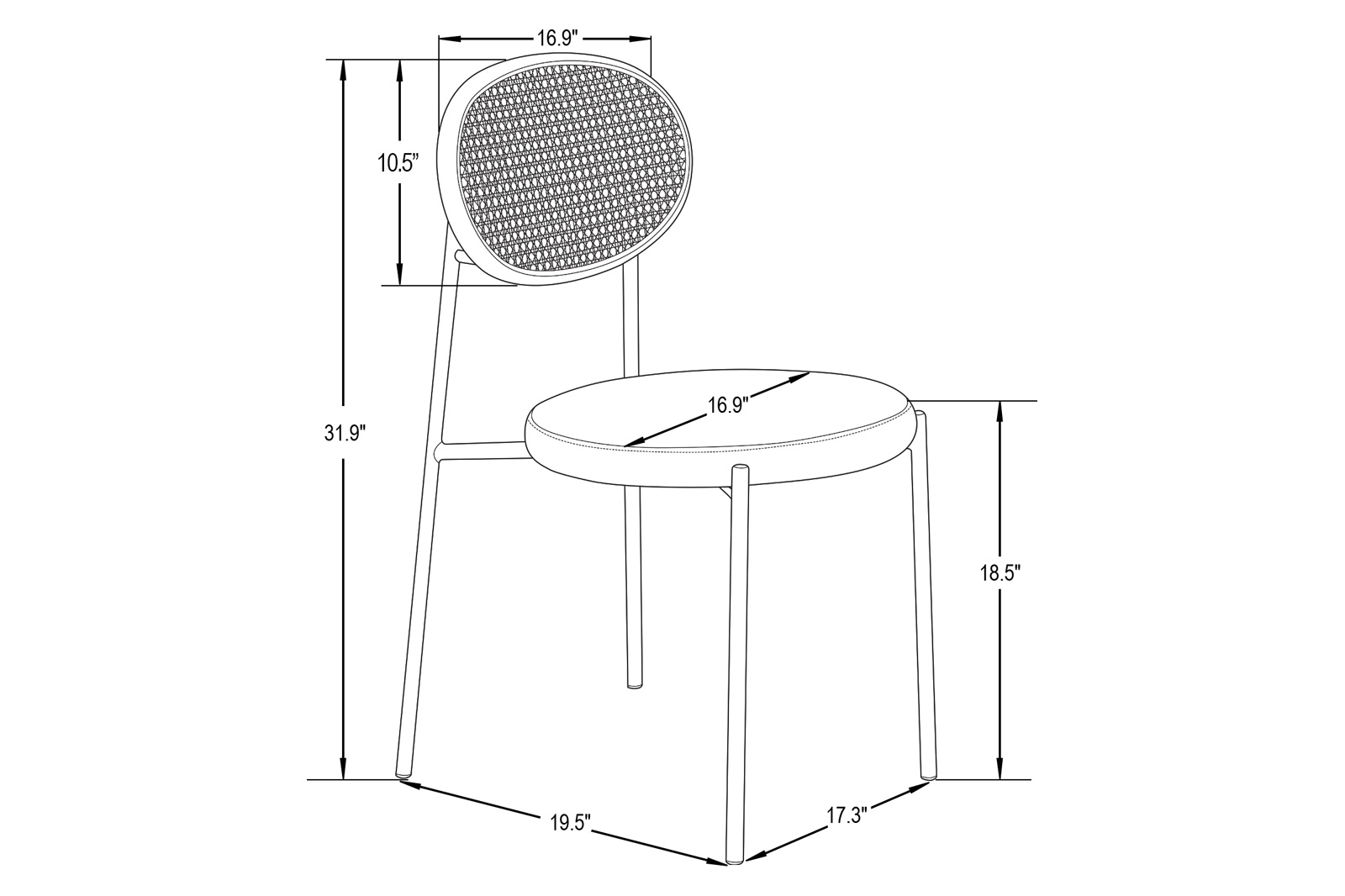 LeisureMod Euston Modern Wicker Dining Chair With Velvet Round Seat - Gray