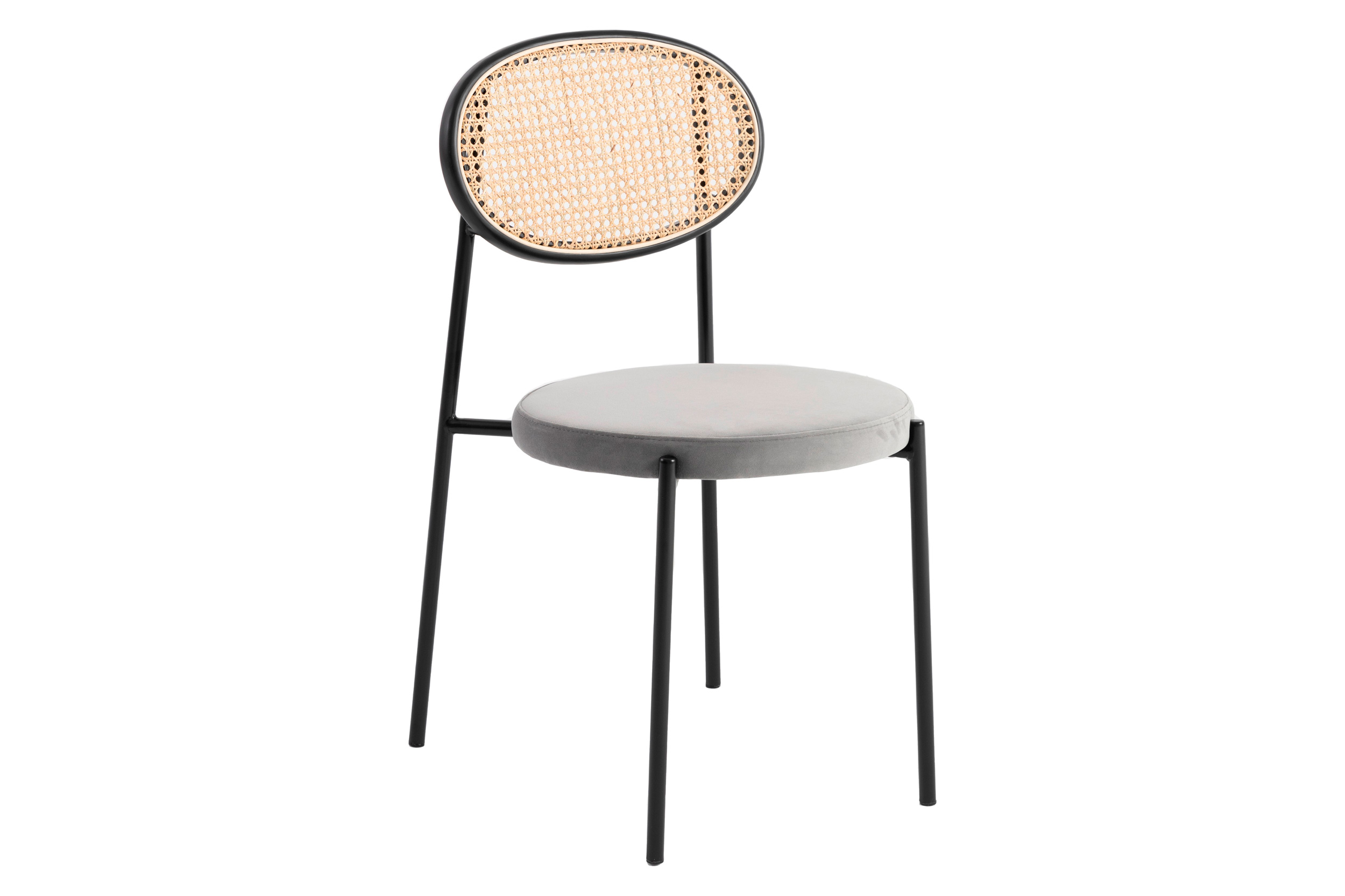 LeisureMod Euston Modern Wicker Dining Chair With Velvet Round Seat (Set Of 2) - Gray