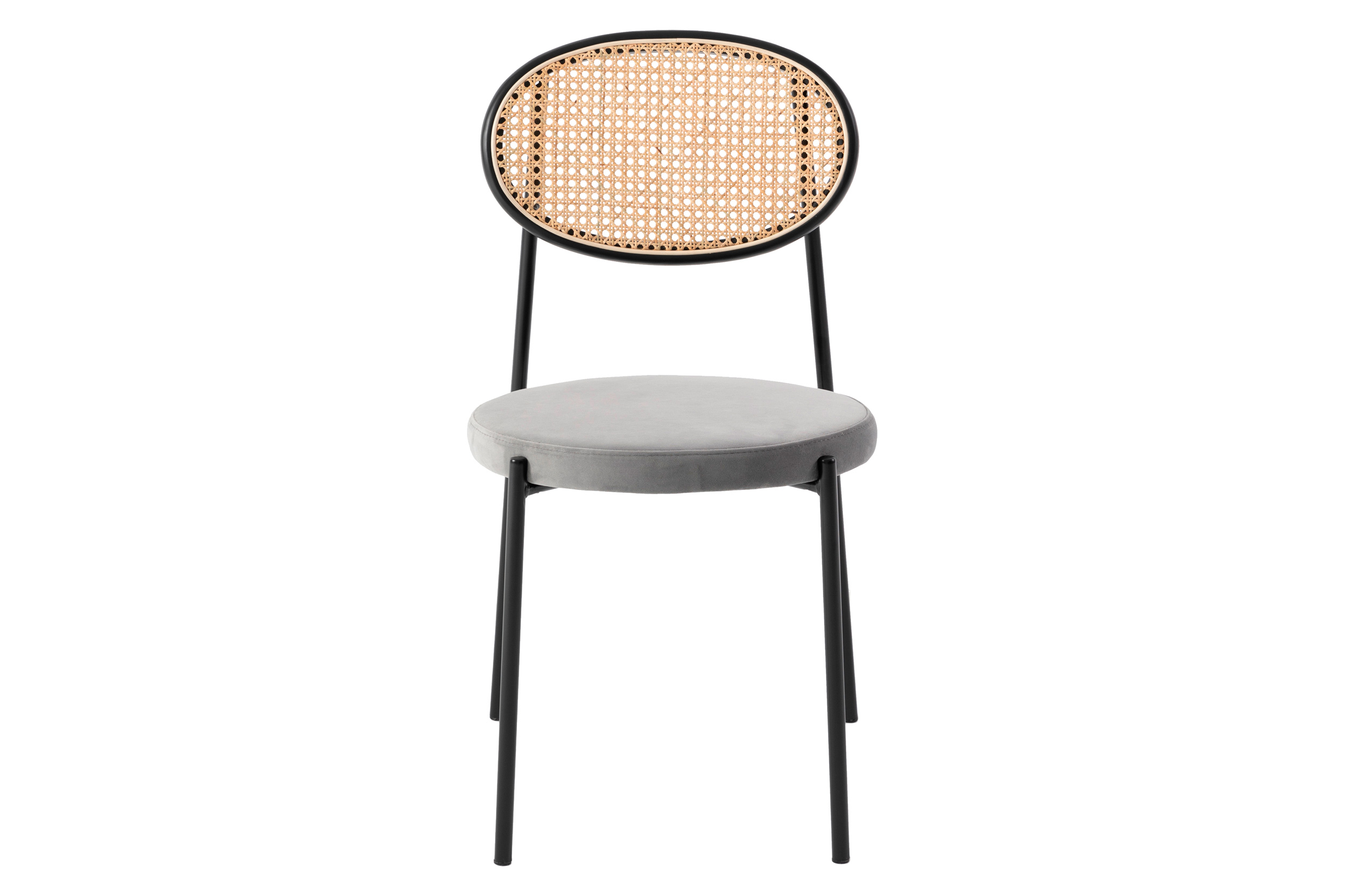 LeisureMod Euston Modern Wicker Dining Chair With Velvet Round Seat (Set Of 2) - Gray