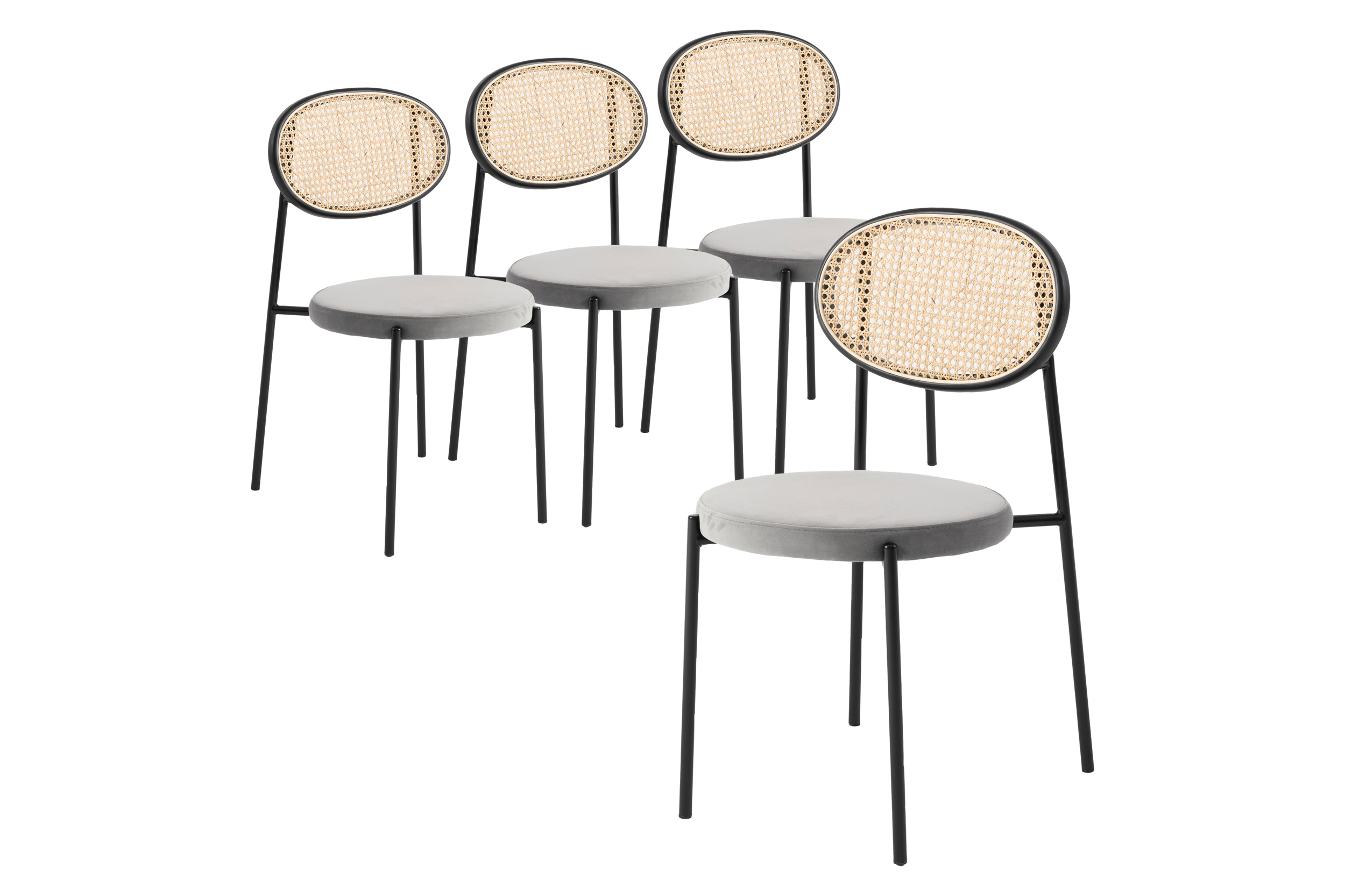 LeisureMod Euston Modern Wicker Dining Chair With Velvet Round Seat (Set Of 4)