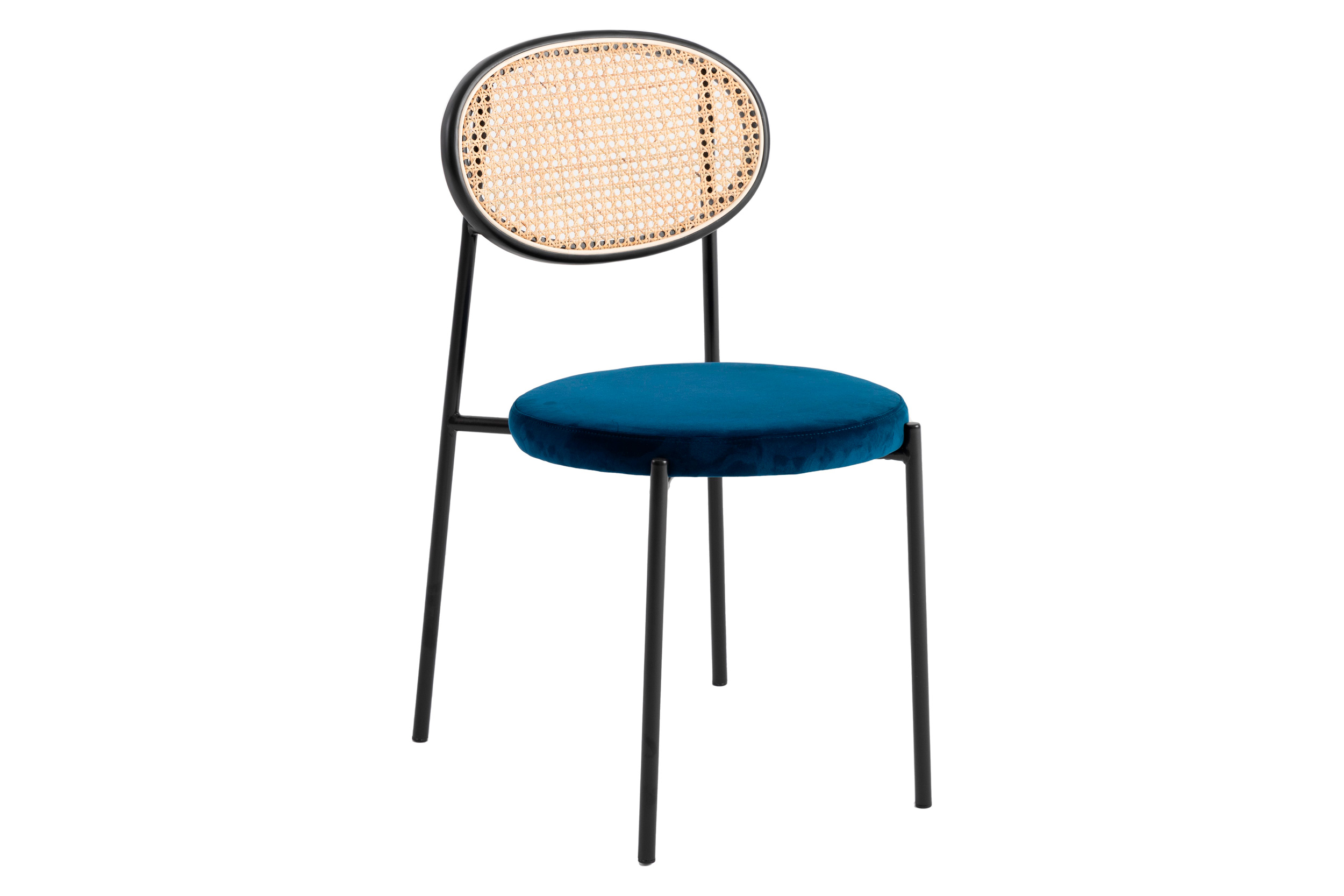 LeisureMod Euston Modern Wicker Dining Chair With Velvet Round Seat