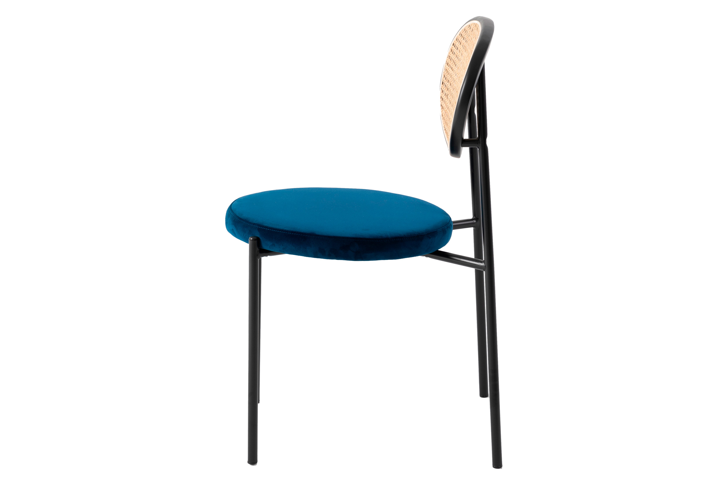 LeisureMod Euston Modern Wicker Dining Chair With Velvet Round Seat - Navy Blue