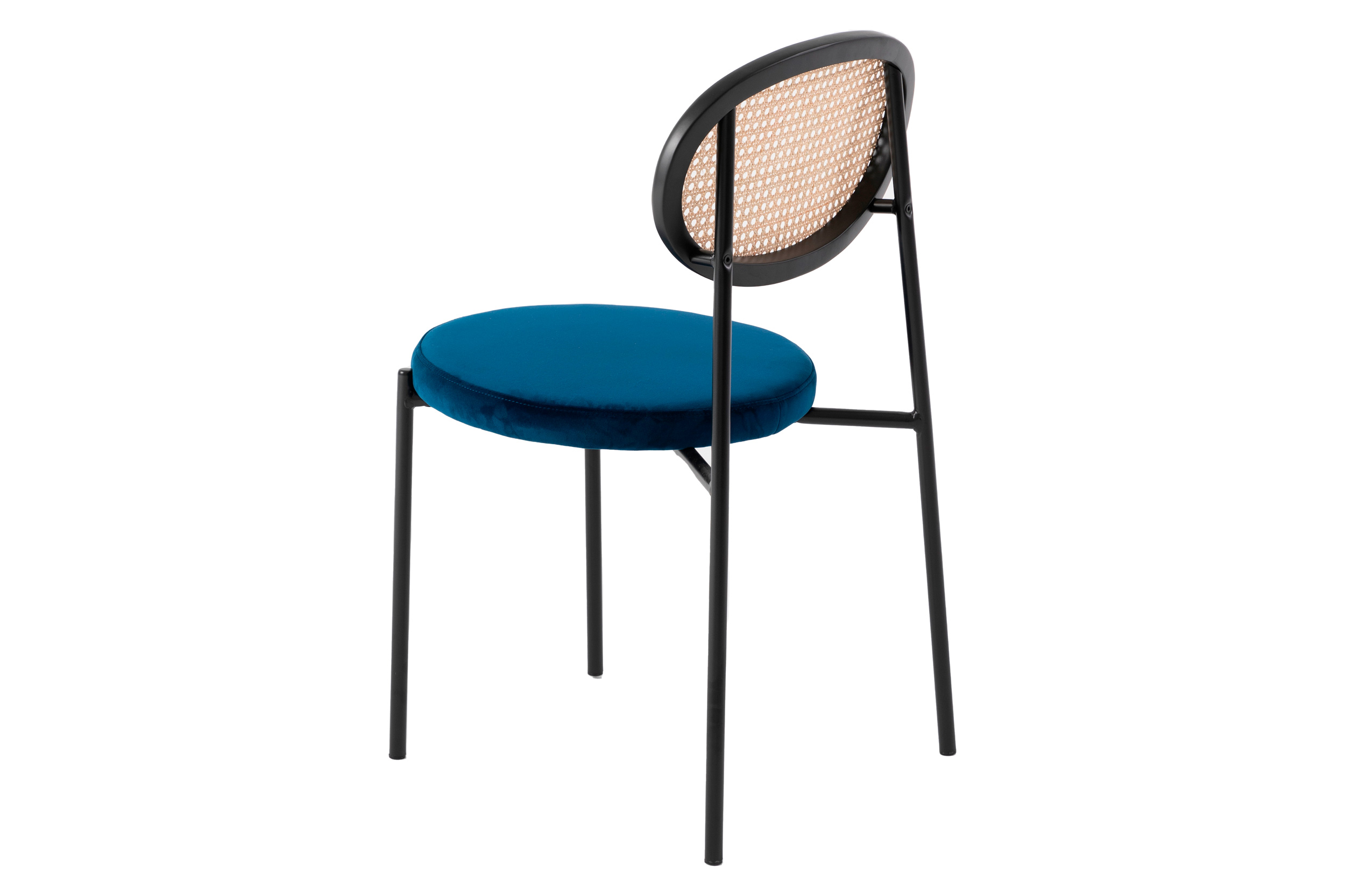 LeisureMod Euston Modern Wicker Dining Chair With Velvet Round Seat - Navy Blue