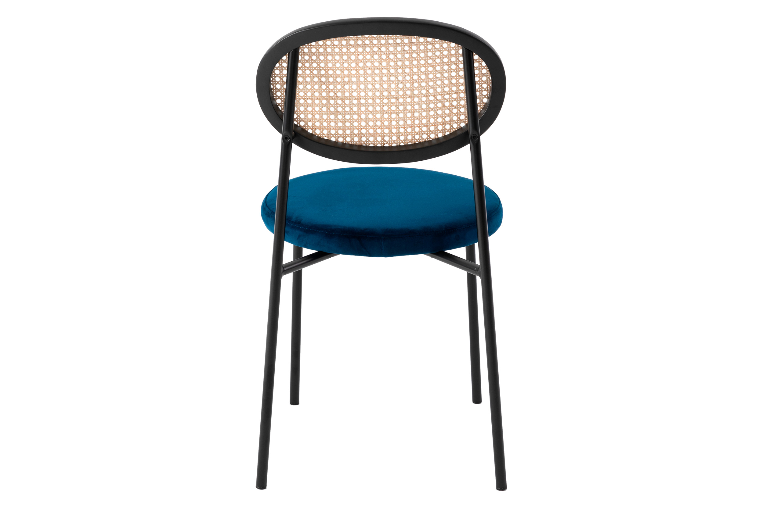 LeisureMod Euston Modern Wicker Dining Chair With Velvet Round Seat - Navy Blue