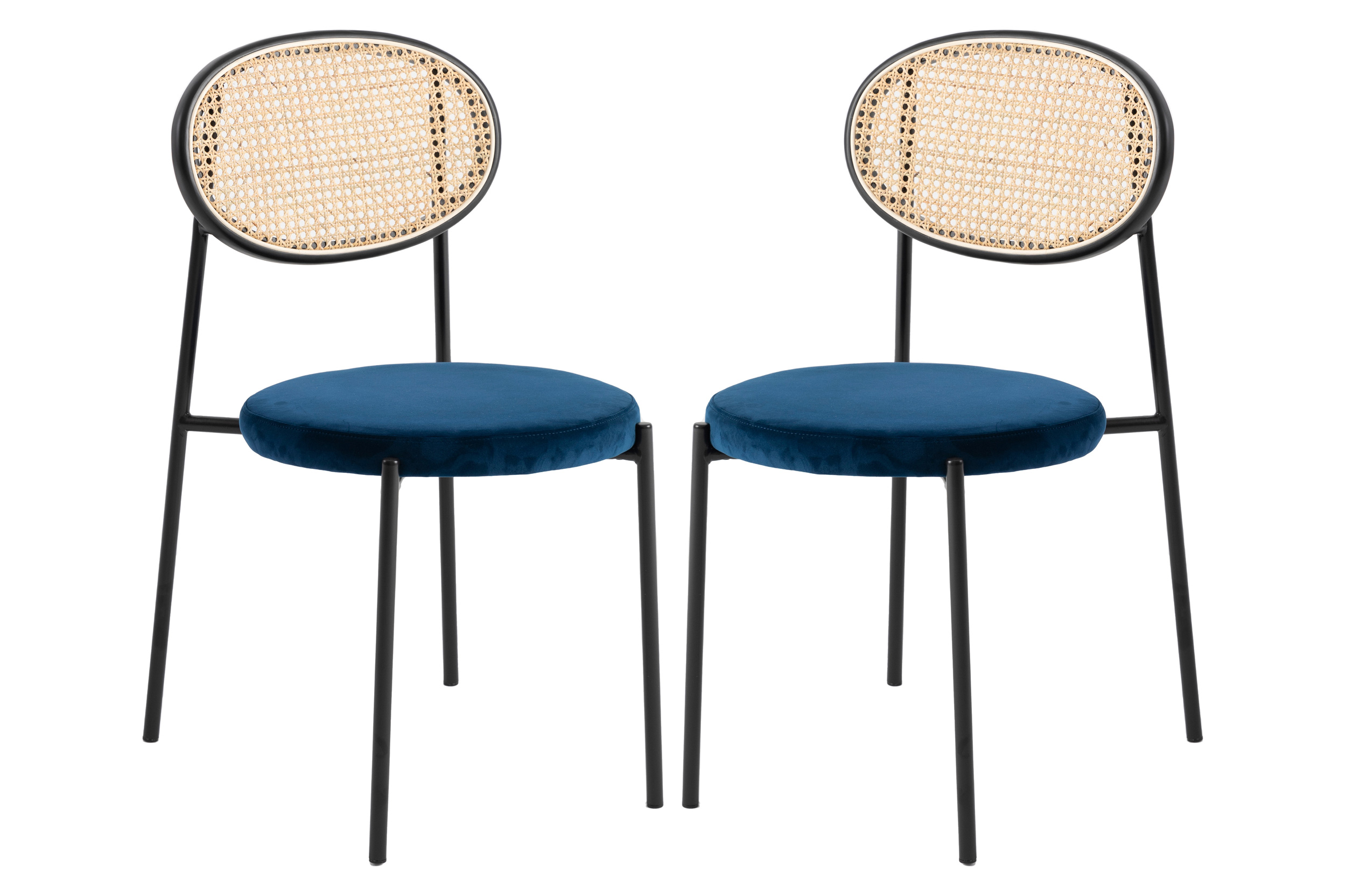 LeisureMod Euston Modern Wicker Dining Chair With Velvet Round Seat (Set Of 2)