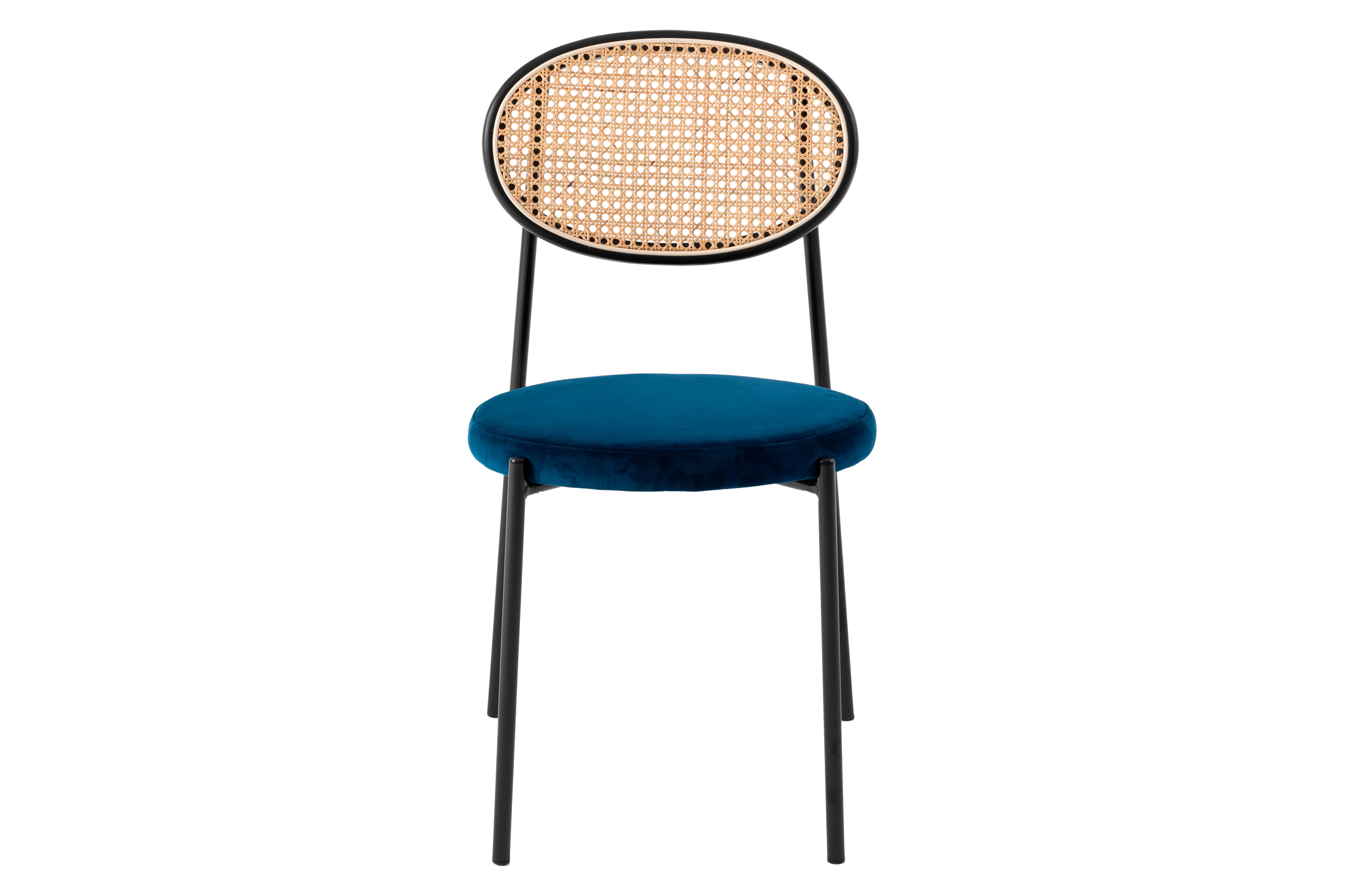 LeisureMod Euston Modern Wicker Dining Chair With Velvet Round Seat (Set Of 2) - Navy Blue