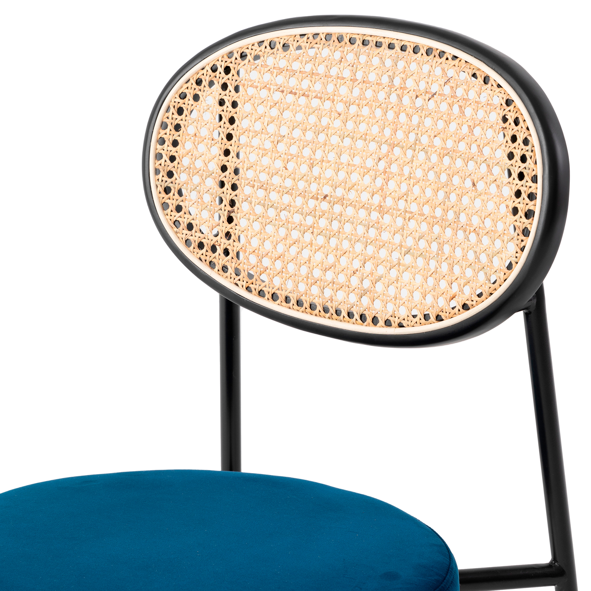 LeisureMod Euston Modern Wicker Dining Chair With Velvet Round Seat (Set Of 4) - Navy Blue