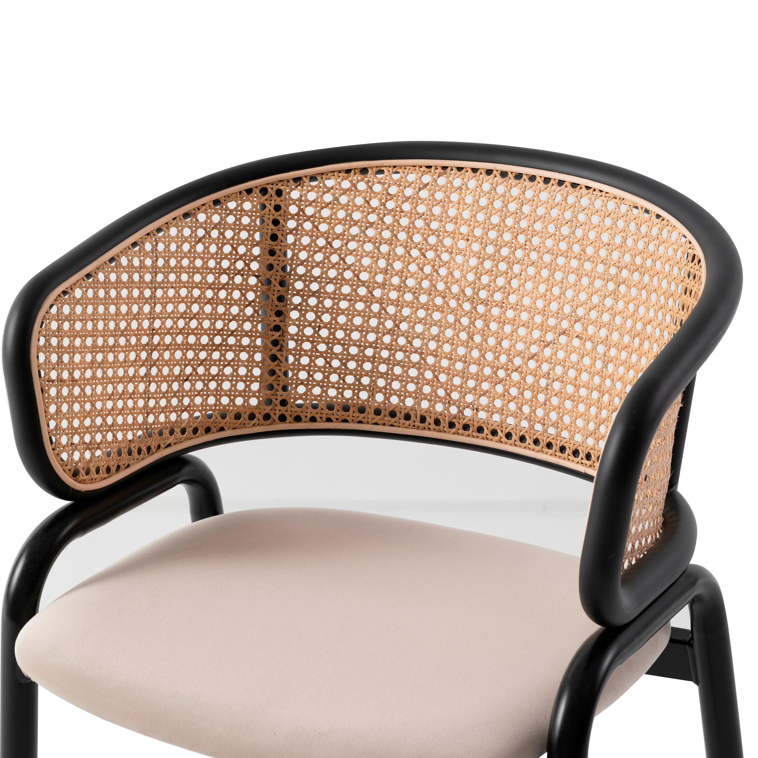 LeisureMod Ervilla Modern Dining Chair With Stainless Steel Legs Velvet Seat And Wicker Back - Beige