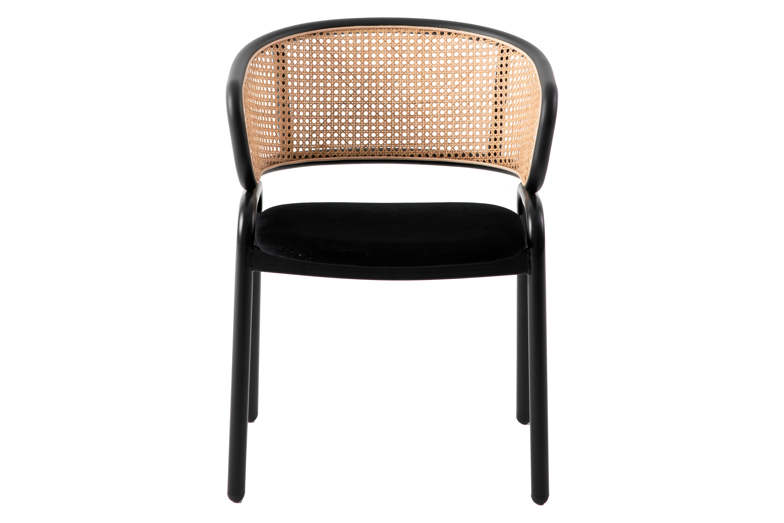 LeisureMod Ervilla Modern Dining Chair With Stainless Steel Legs Velvet Seat And Wicker Back - Black