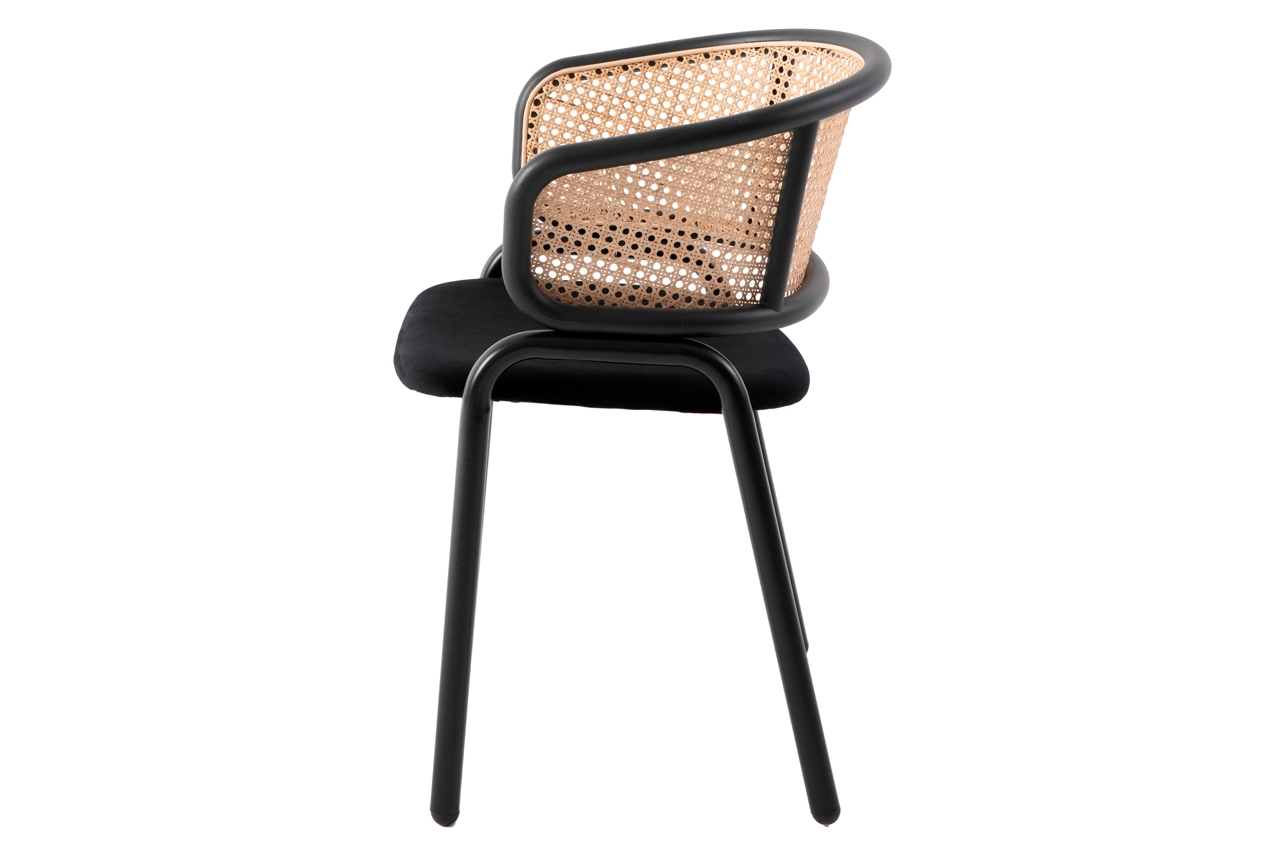 LeisureMod Ervilla Modern Dining Chair With Stainless Steel Legs Velvet Seat And Wicker Back - Black