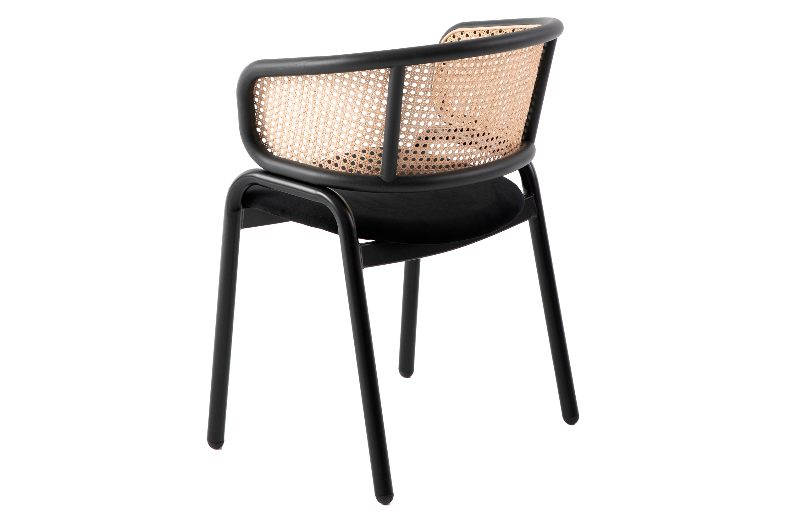 LeisureMod Ervilla Modern Dining Chair With Stainless Steel Legs Velvet Seat And Wicker Back - Black