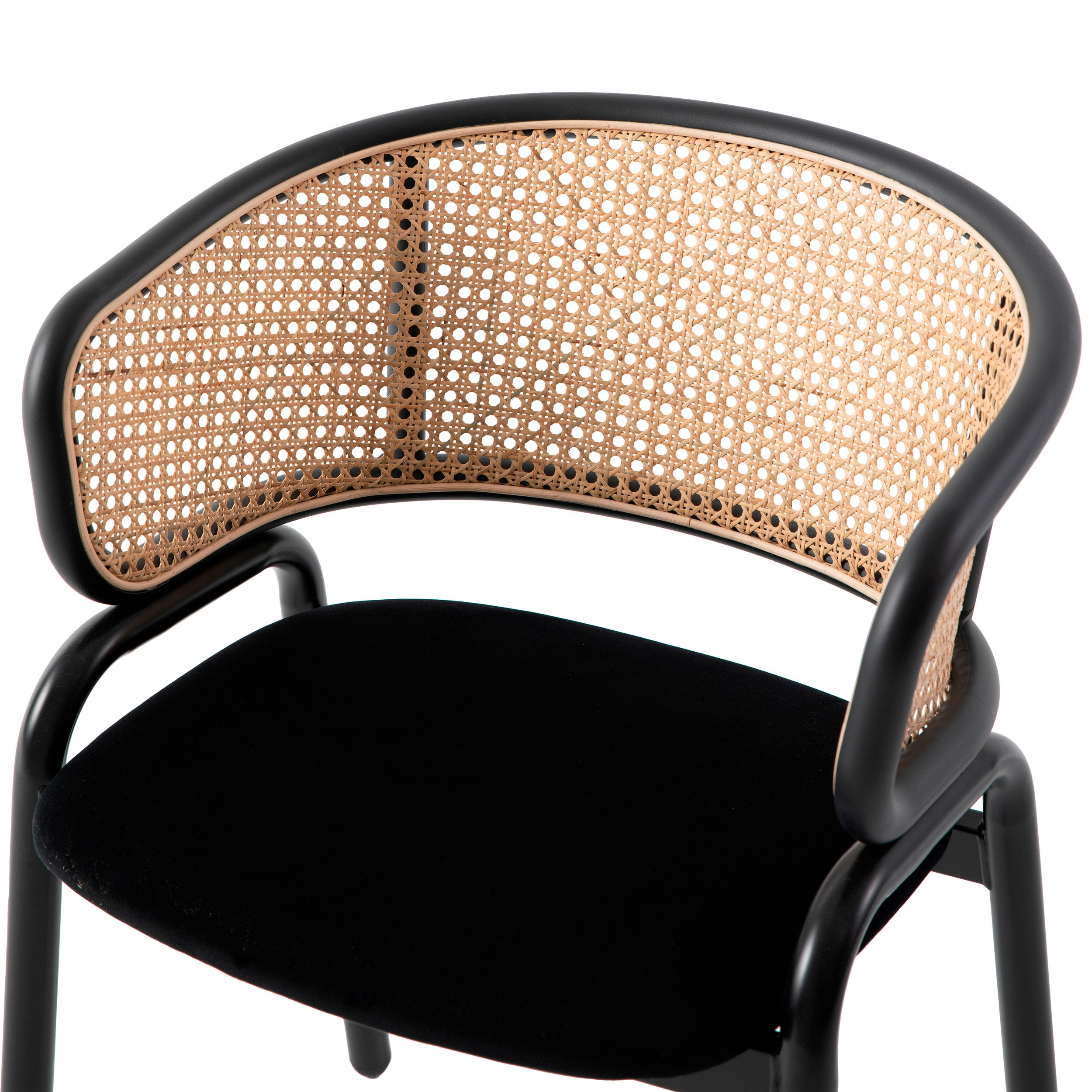 LeisureMod Ervilla Modern Dining Chair With Stainless Steel Legs Velvet Seat And Wicker Back - Black