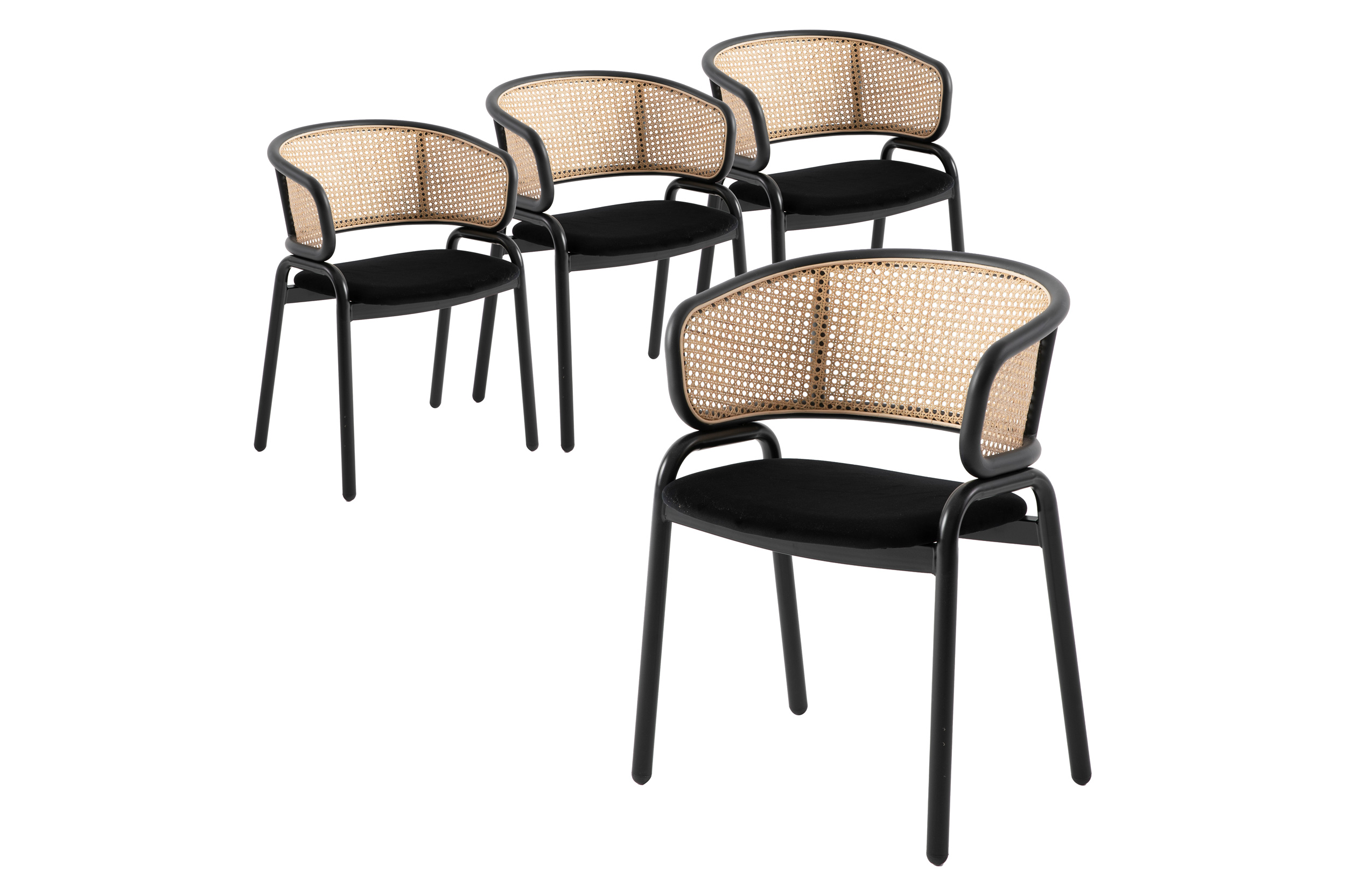 LeisureMod Ervilla Modern Dining Chair With Stainless Steel Legs Velvet Seat And Wicker Back (Set Of 4)