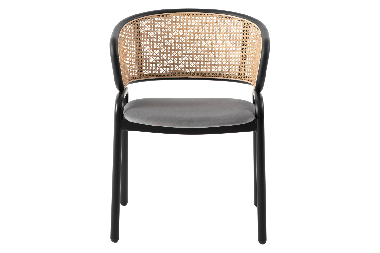 LeisureMod Ervilla Modern Dining Chair With Stainless Steel Legs Velvet Seat And Wicker Back - Gray