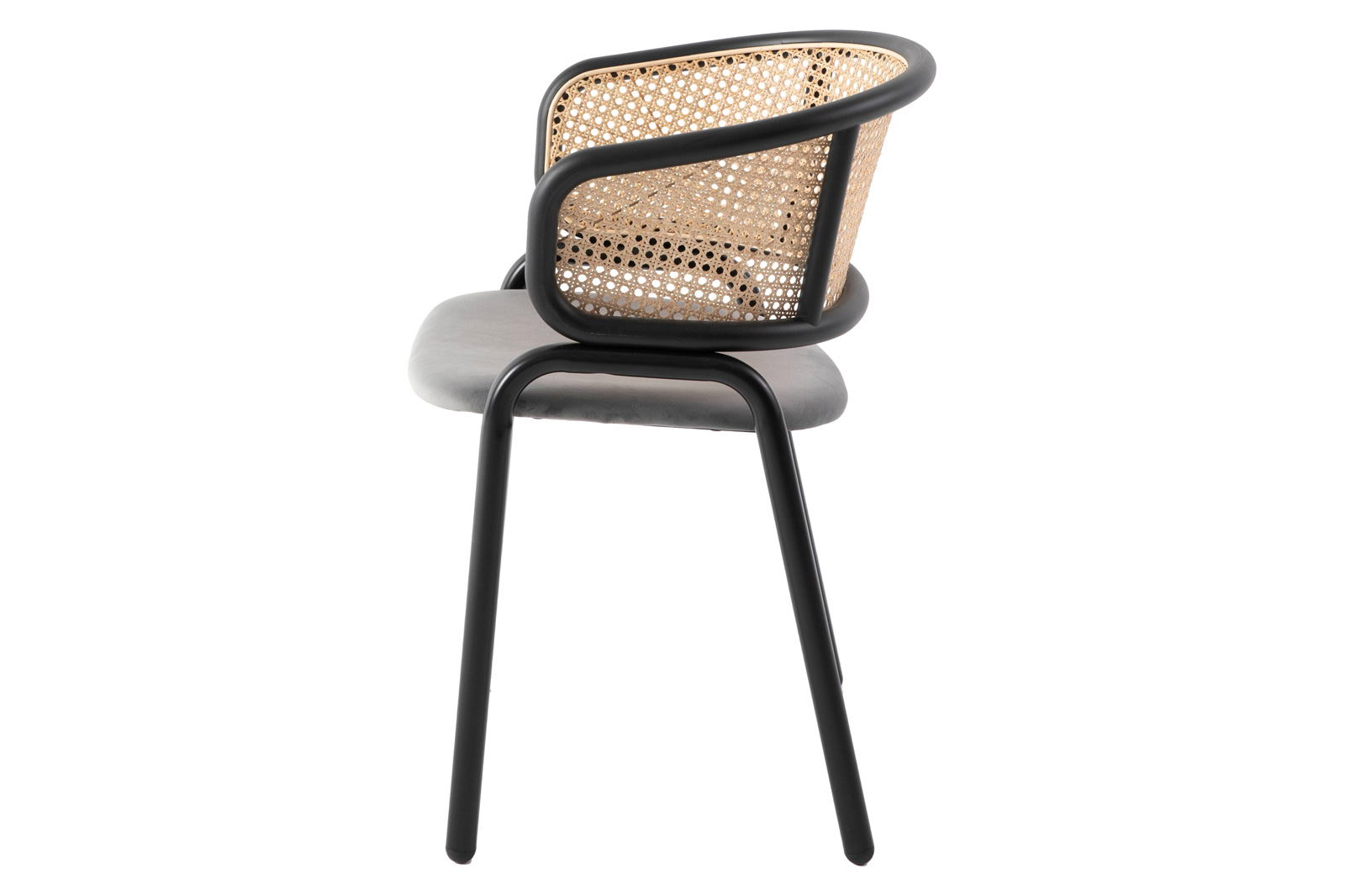 LeisureMod Ervilla Modern Dining Chair With Stainless Steel Legs Velvet Seat And Wicker Back - Gray