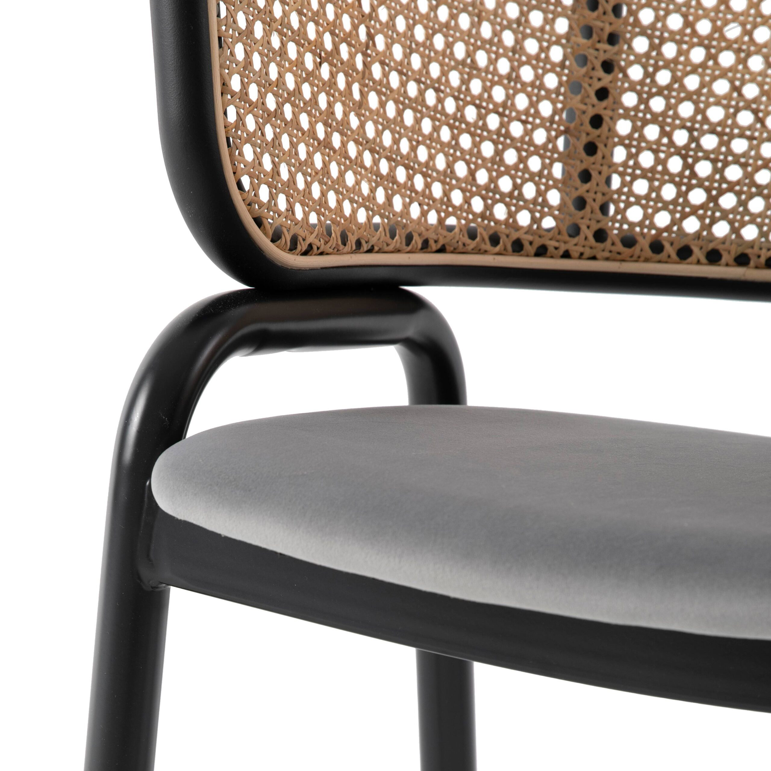 LeisureMod Ervilla Modern Dining Chair With Stainless Steel Legs Velvet Seat And Wicker Back - Gray