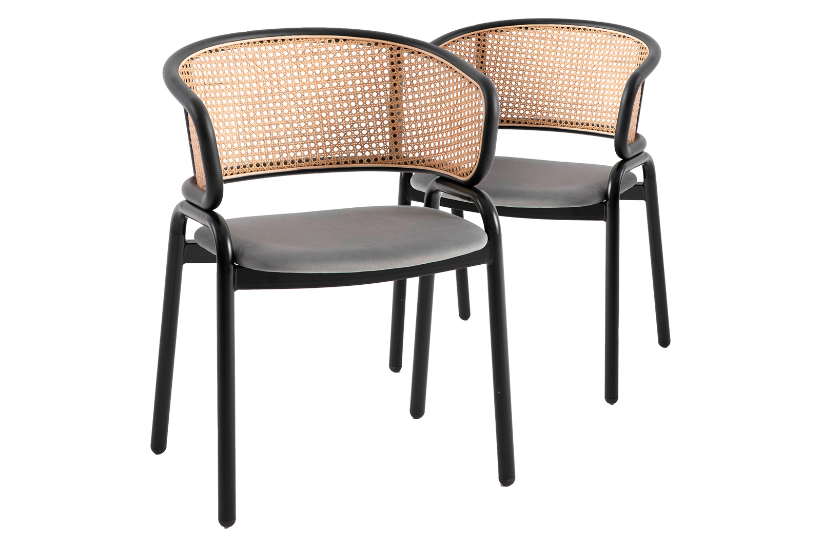 LeisureMod Ervilla Modern Dining Chair With Stainless Steel Legs Velvet Seat And Wicker Back (Set Of 2)