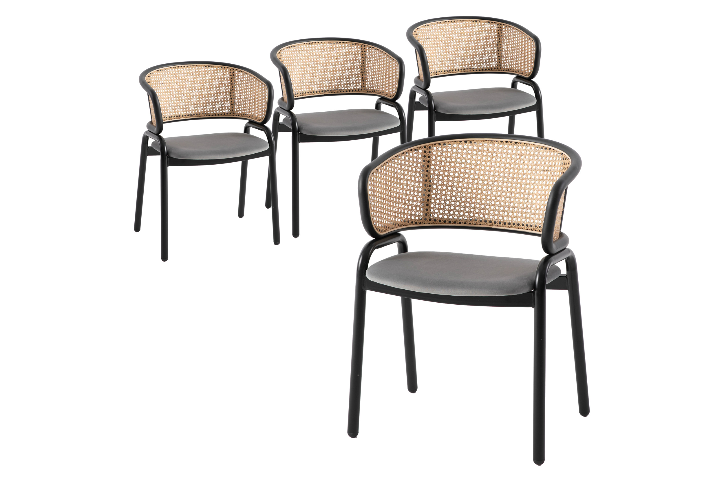 LeisureMod Ervilla Modern Dining Chair With Stainless Steel Legs Velvet Seat And Wicker Back (Set Of 4)