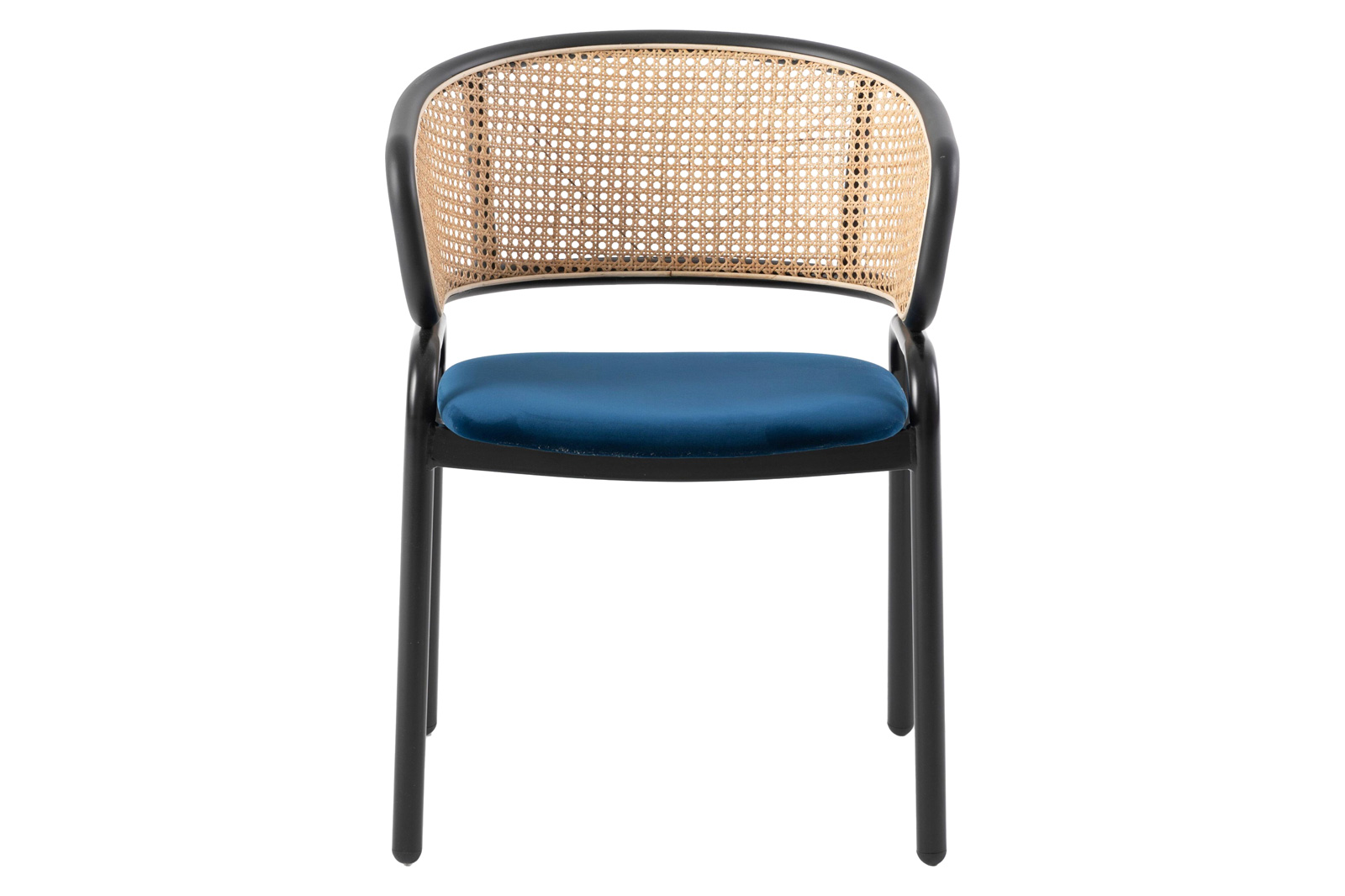 LeisureMod Ervilla Modern Dining Chair With Stainless Steel Legs Velvet Seat And Wicker Back - Navy Blue