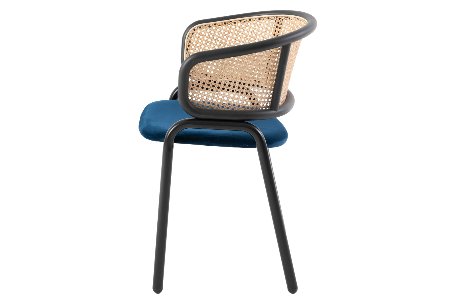 LeisureMod Ervilla Modern Dining Chair With Stainless Steel Legs Velvet Seat And Wicker Back - Navy Blue