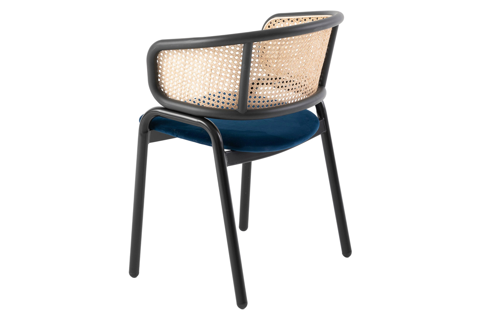 LeisureMod Ervilla Modern Dining Chair With Stainless Steel Legs Velvet Seat And Wicker Back - Navy Blue