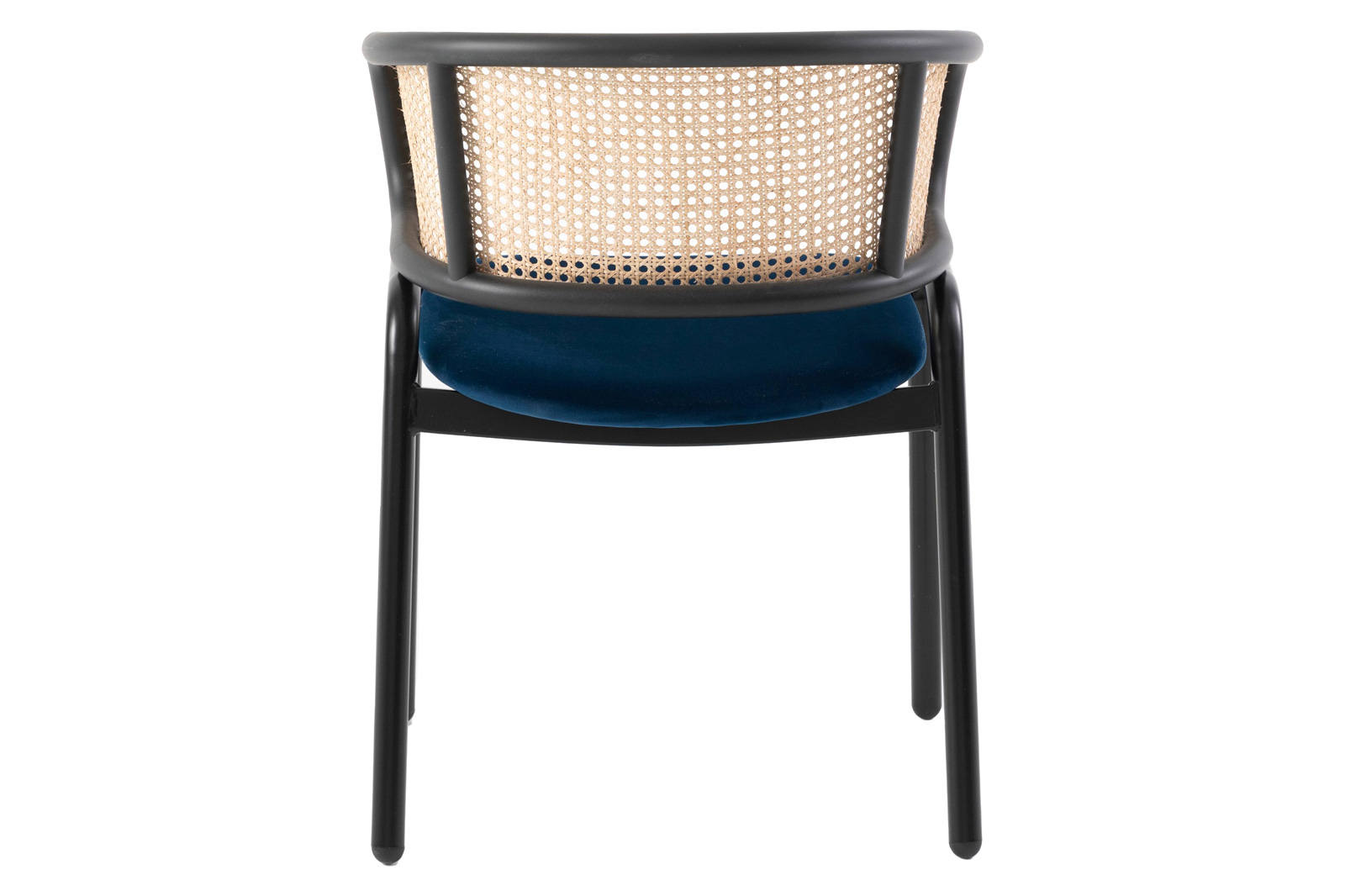 LeisureMod Ervilla Modern Dining Chair With Stainless Steel Legs Velvet Seat And Wicker Back - Navy Blue