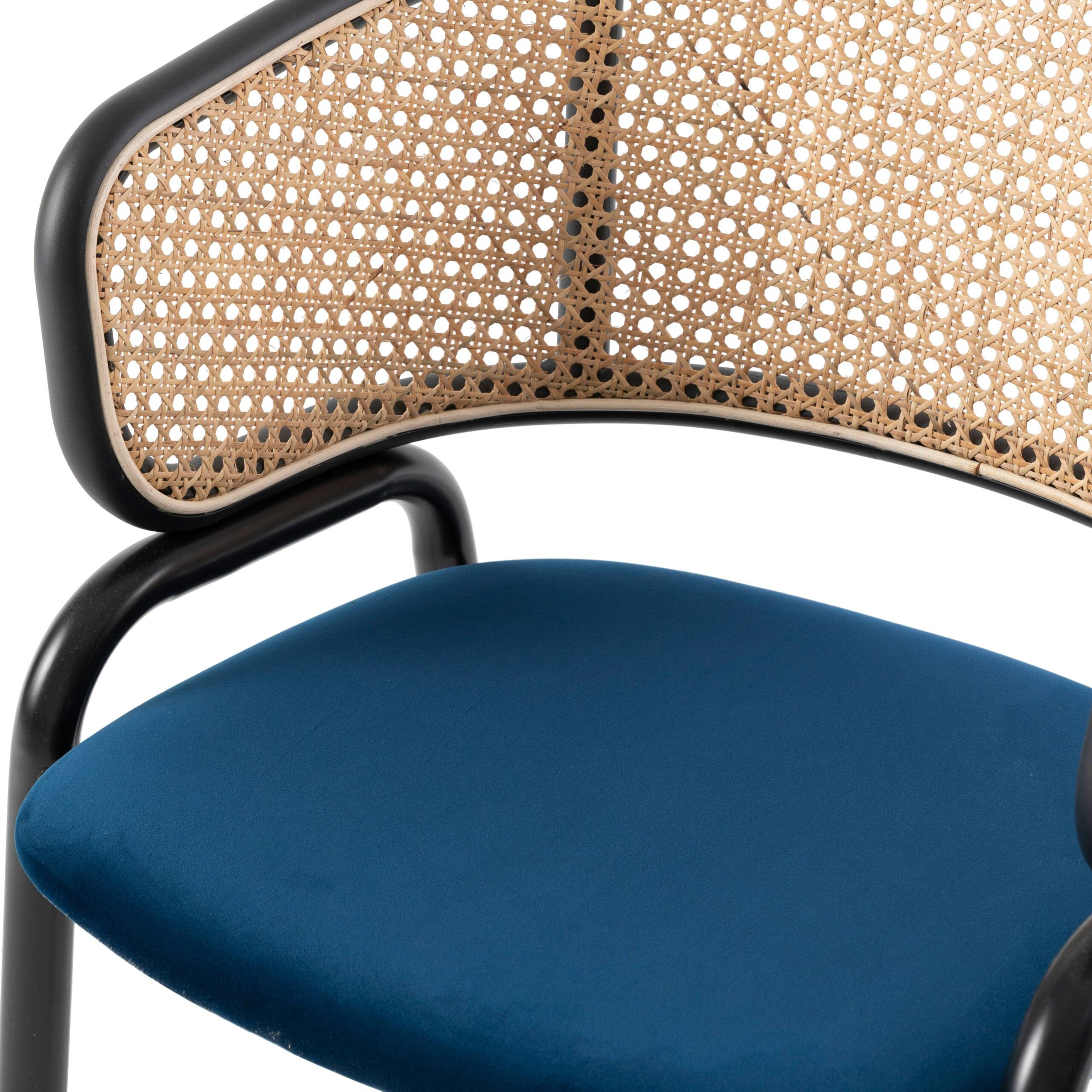 LeisureMod Ervilla Modern Dining Chair With Stainless Steel Legs Velvet Seat And Wicker Back - Navy Blue