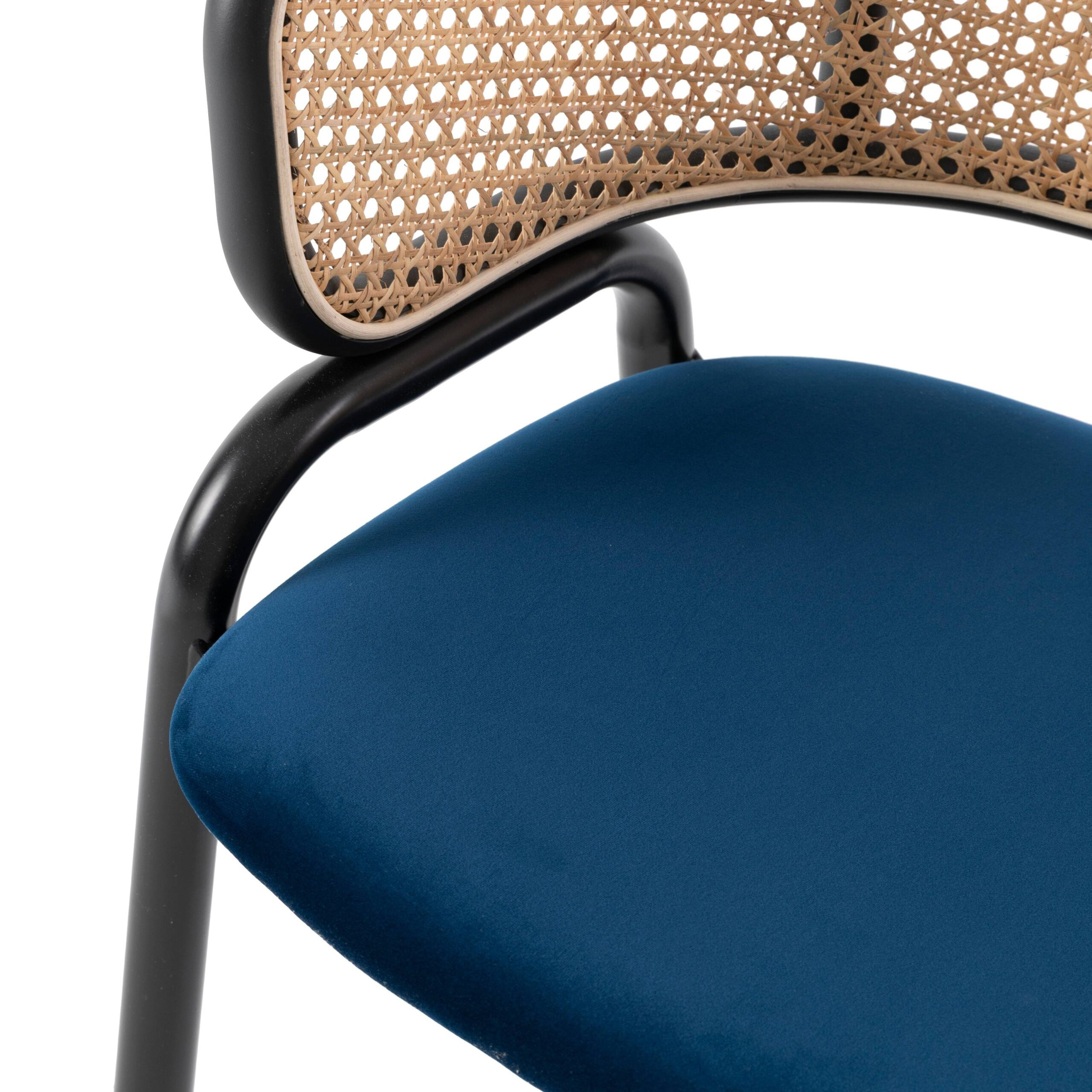 LeisureMod Ervilla Modern Dining Chair With Stainless Steel Legs Velvet Seat And Wicker Back - Navy Blue