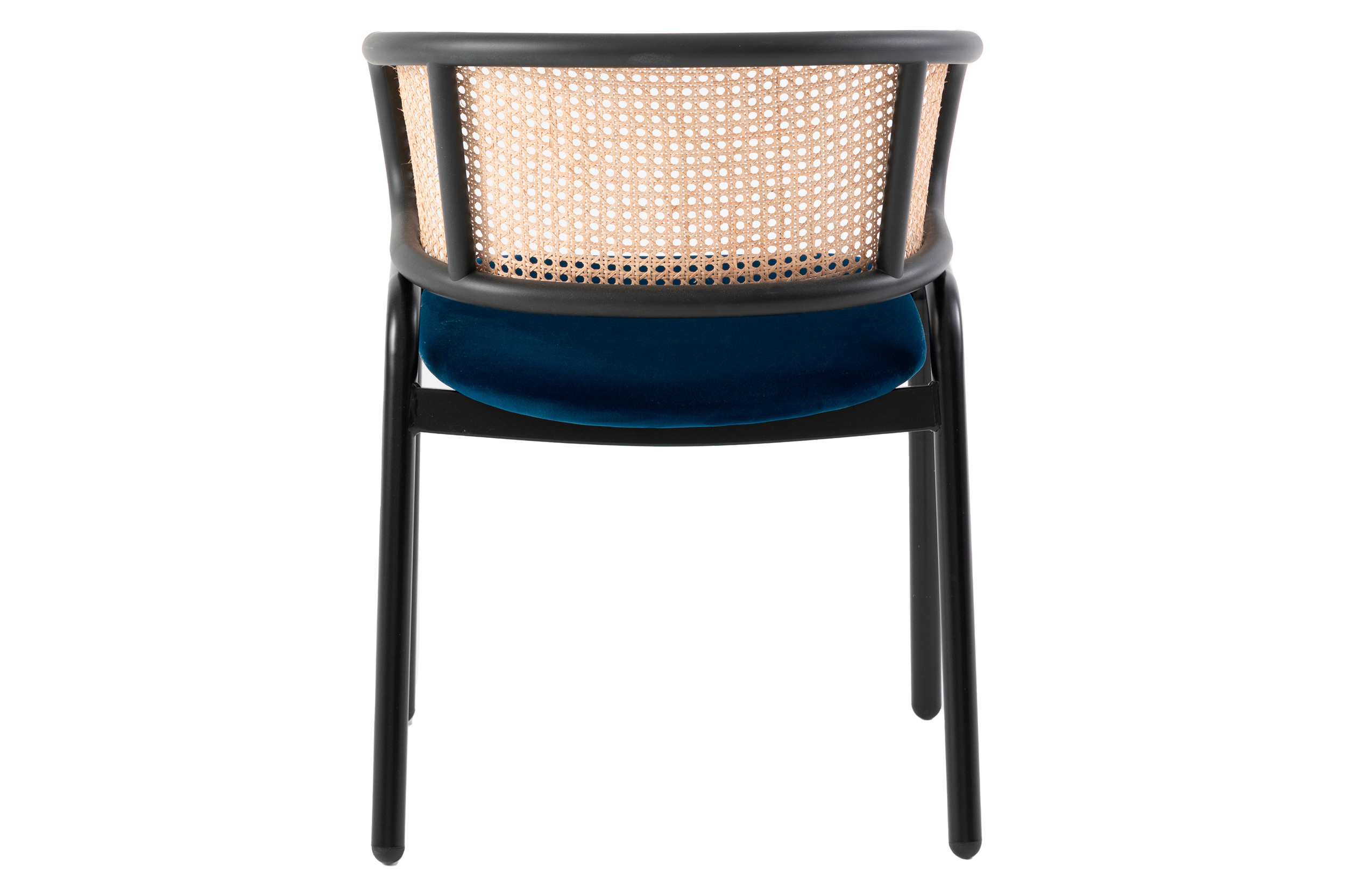 LeisureMod Ervilla Modern Dining Chair With Stainless Steel Legs Velvet Seat And Wicker Back (Set Of 2) - Navy Blue