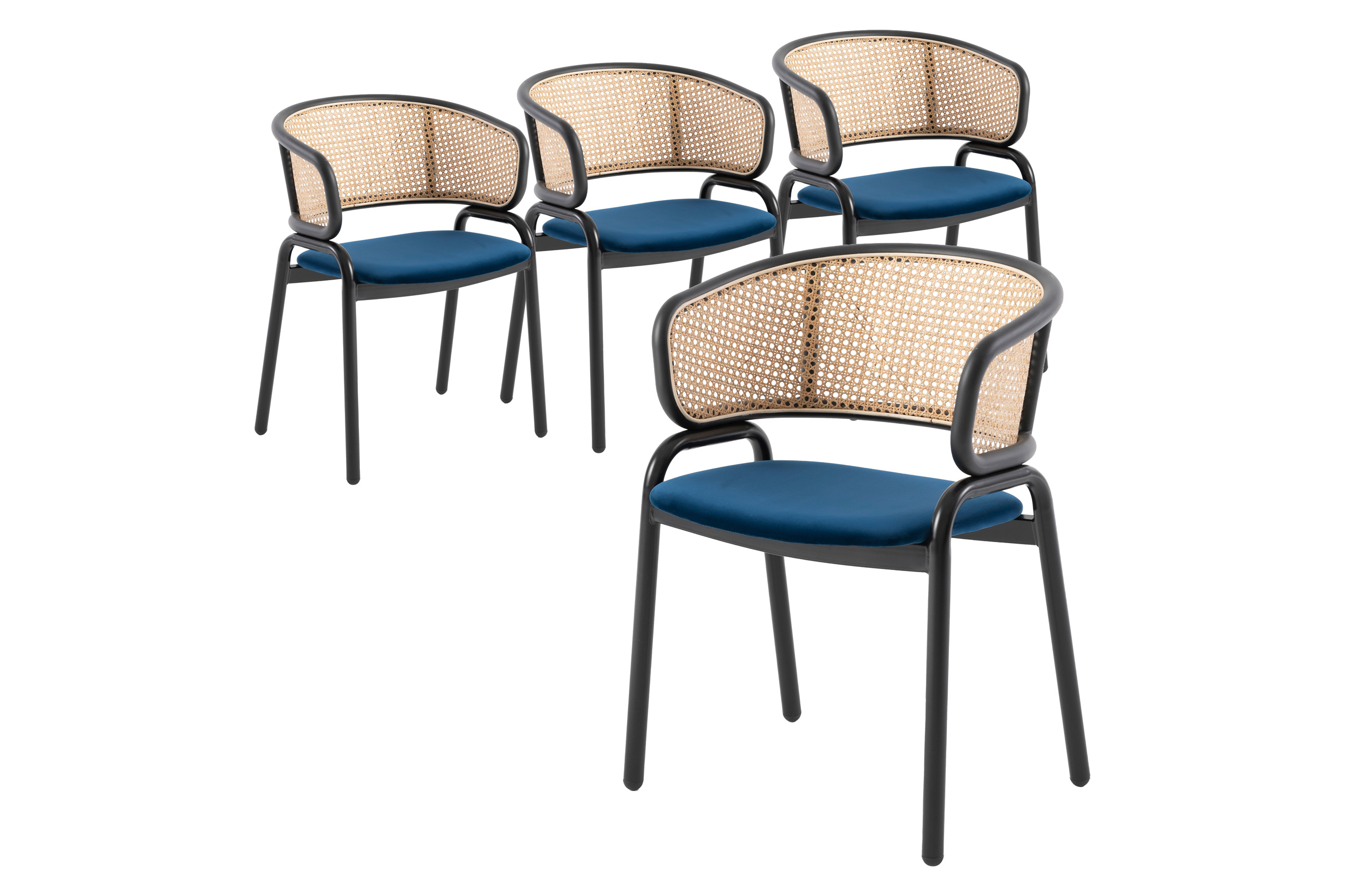 LeisureMod Ervilla Modern Dining Chair With Stainless Steel Legs Velvet Seat And Wicker Back (Set Of 4)