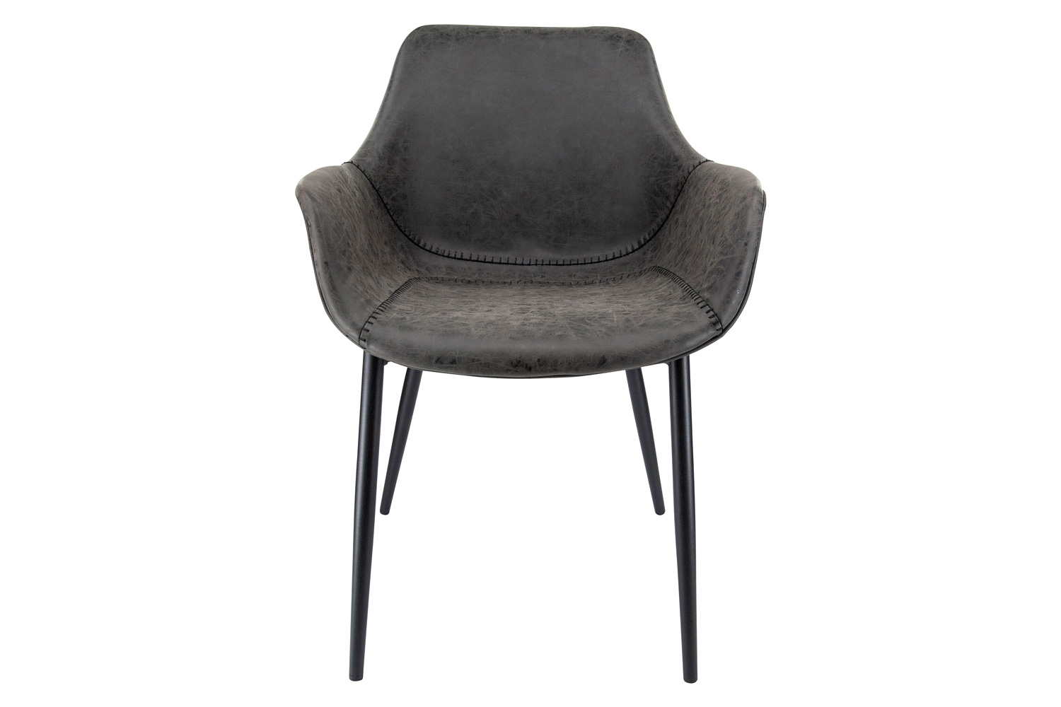 LeisureMod Markley Modern Leather Dining Arm Chair with Black Metal Legs - Charcoal/Black