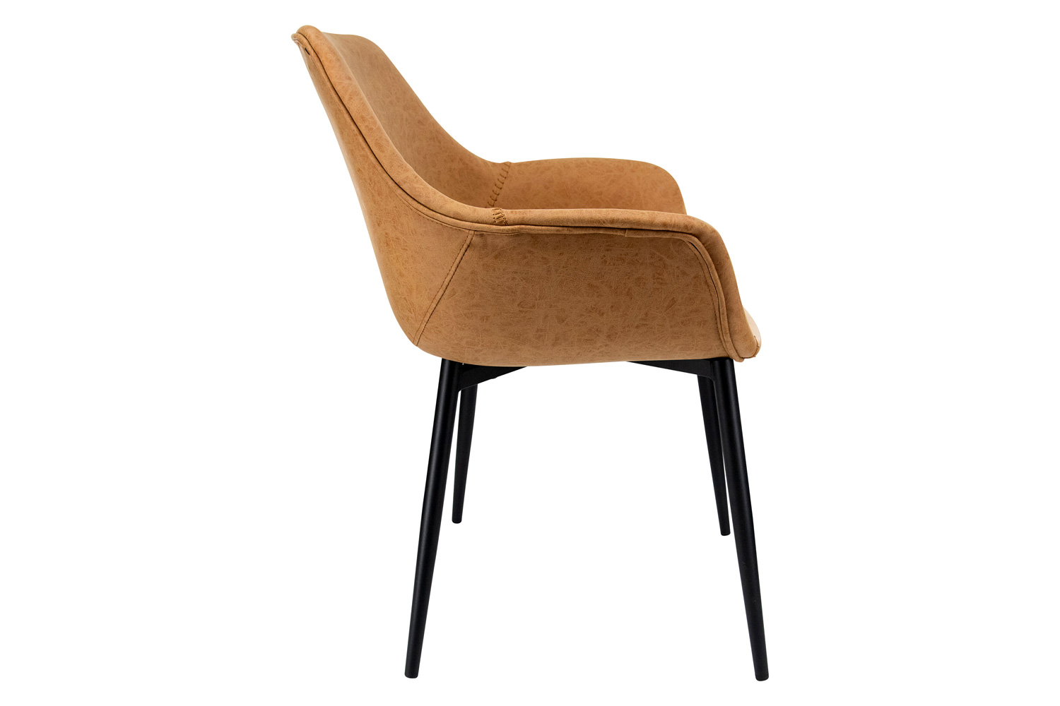 LeisureMod Markley Modern Leather Dining Arm Chair with Black Metal Legs - Light Brown