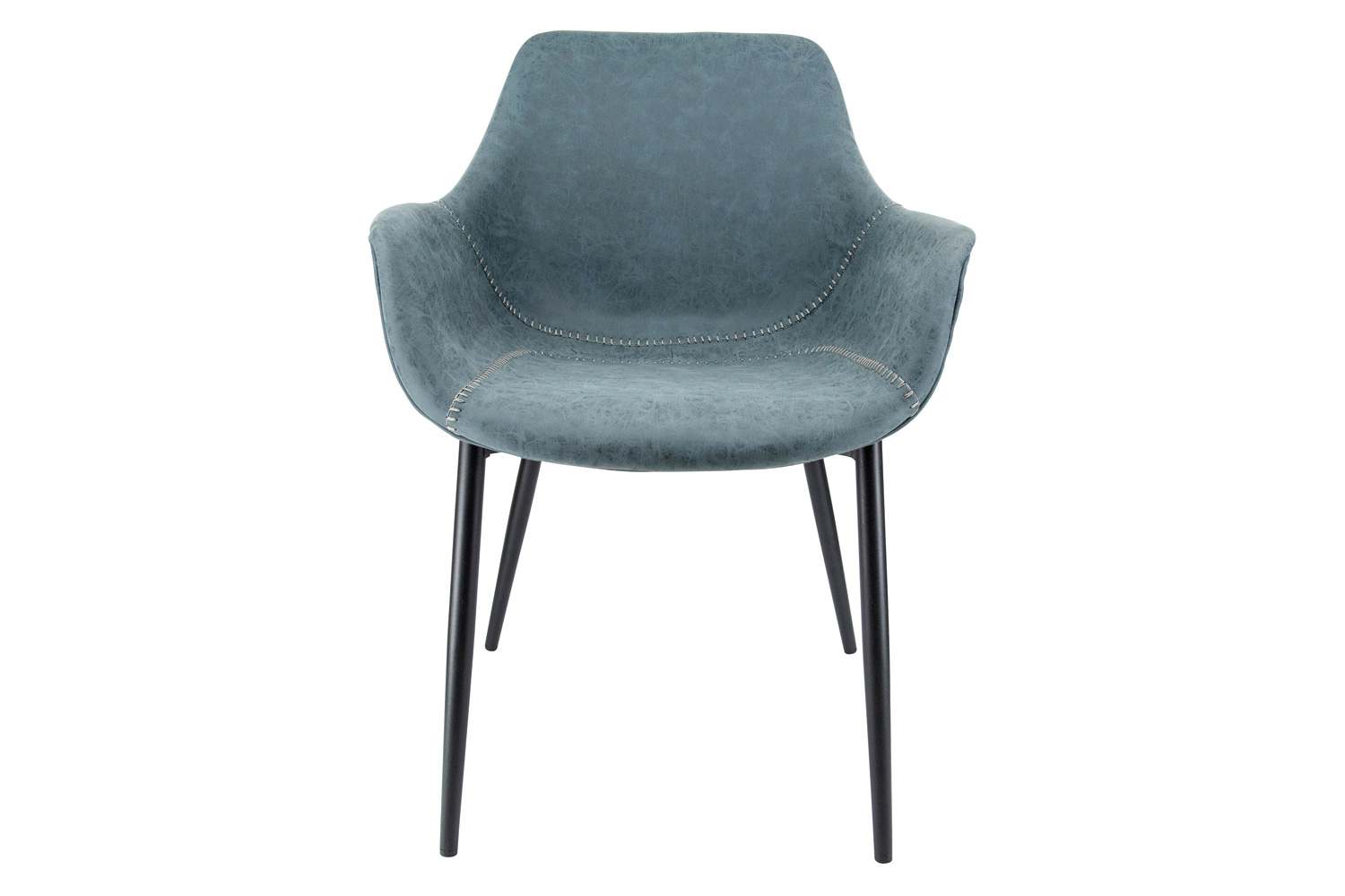 LeisureMod Markley Modern Leather Dining Arm Chair with Black Metal Legs - Peacock/Blue