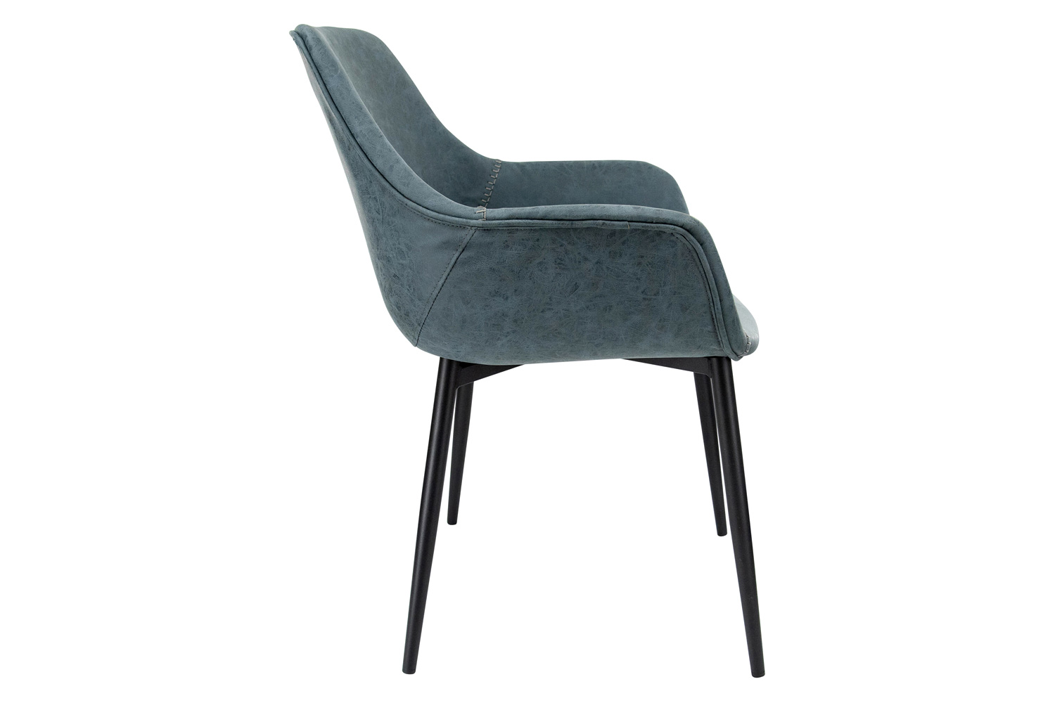 LeisureMod Markley Modern Leather Dining Arm Chair with Black Metal Legs - Peacock/Blue