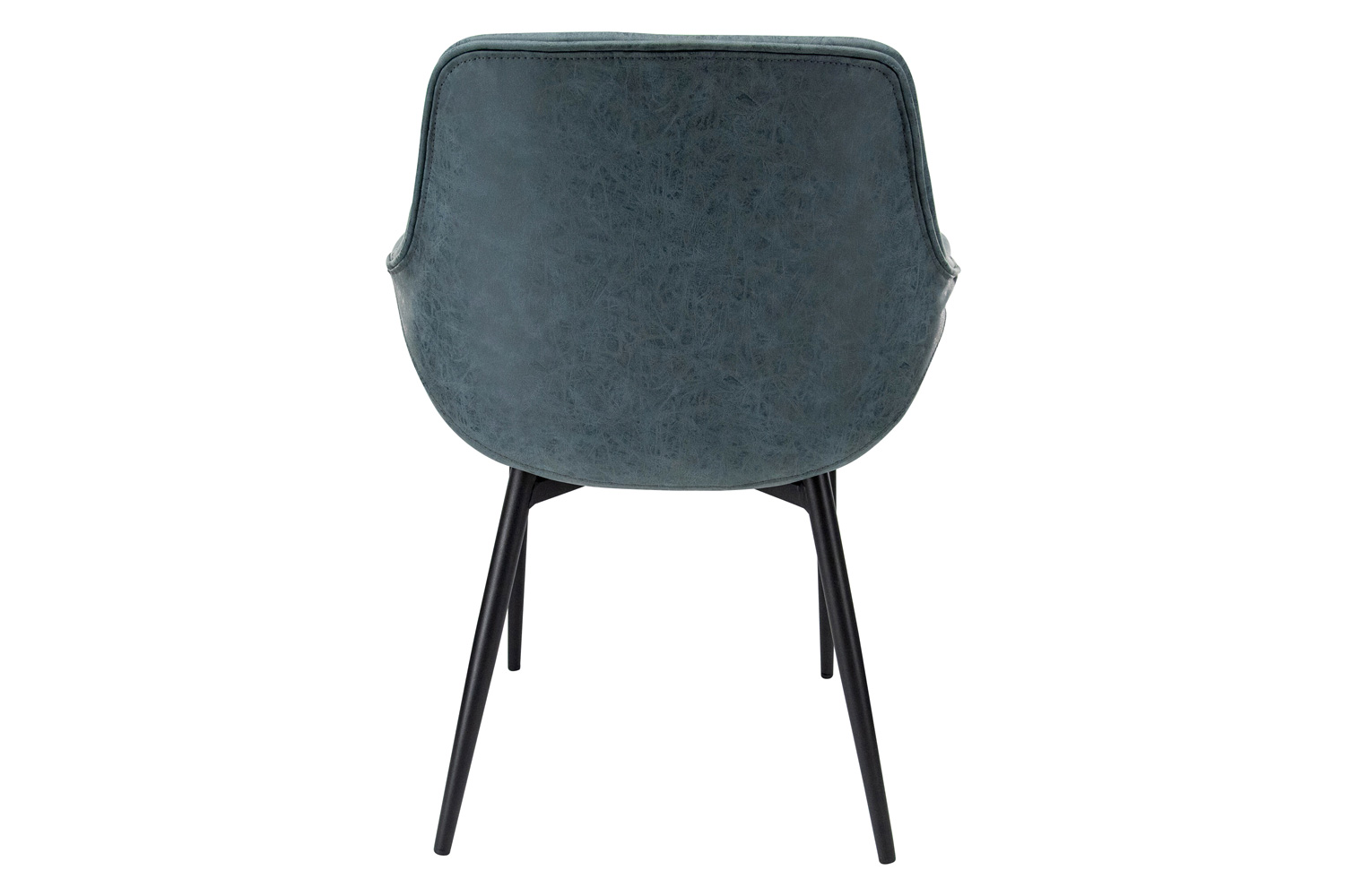 LeisureMod Markley Modern Leather Dining Arm Chair with Black Metal Legs - Peacock/Blue